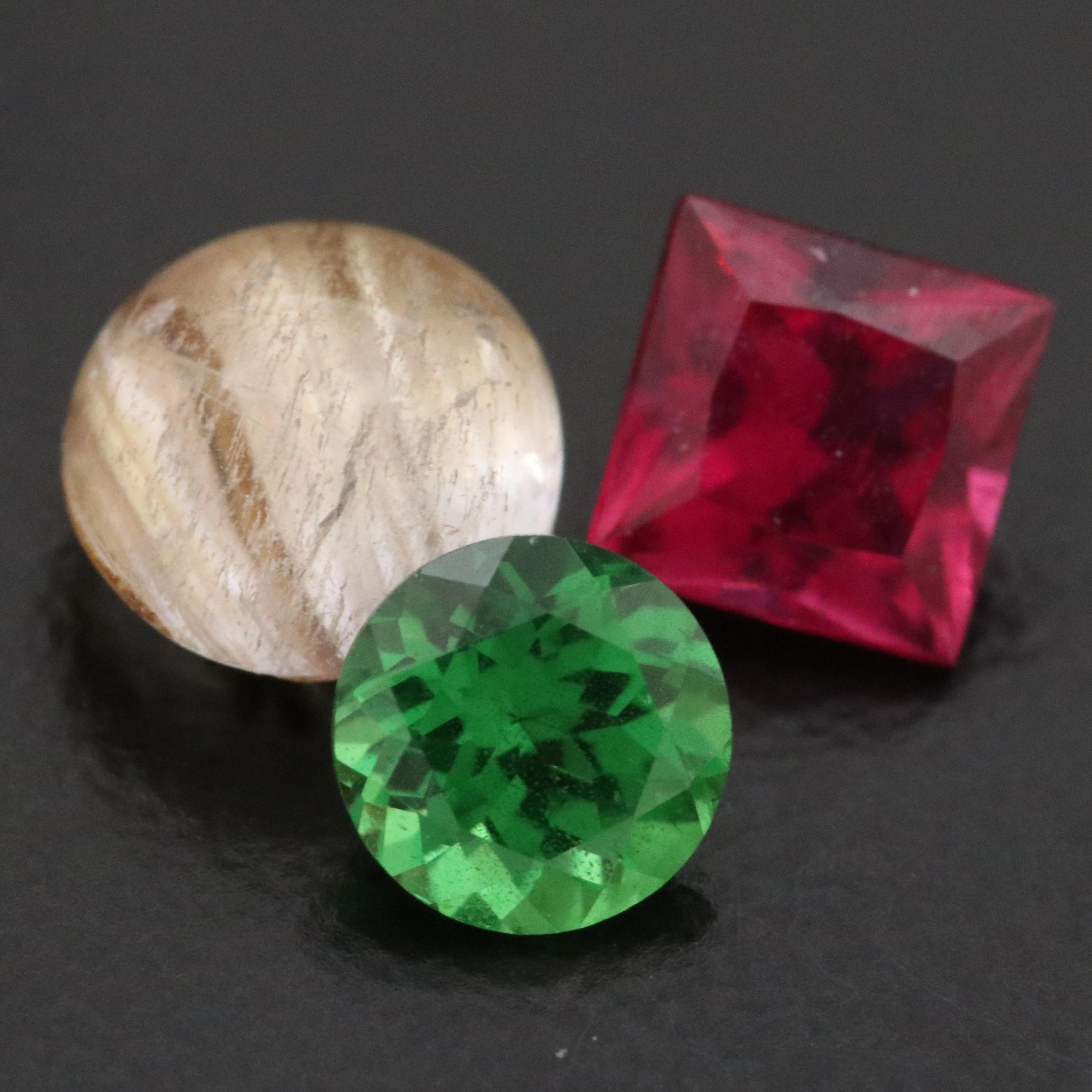 Loose 2.25 CTW Tsavorite, Rubellite and Cat's Eye Rutilated Quartz