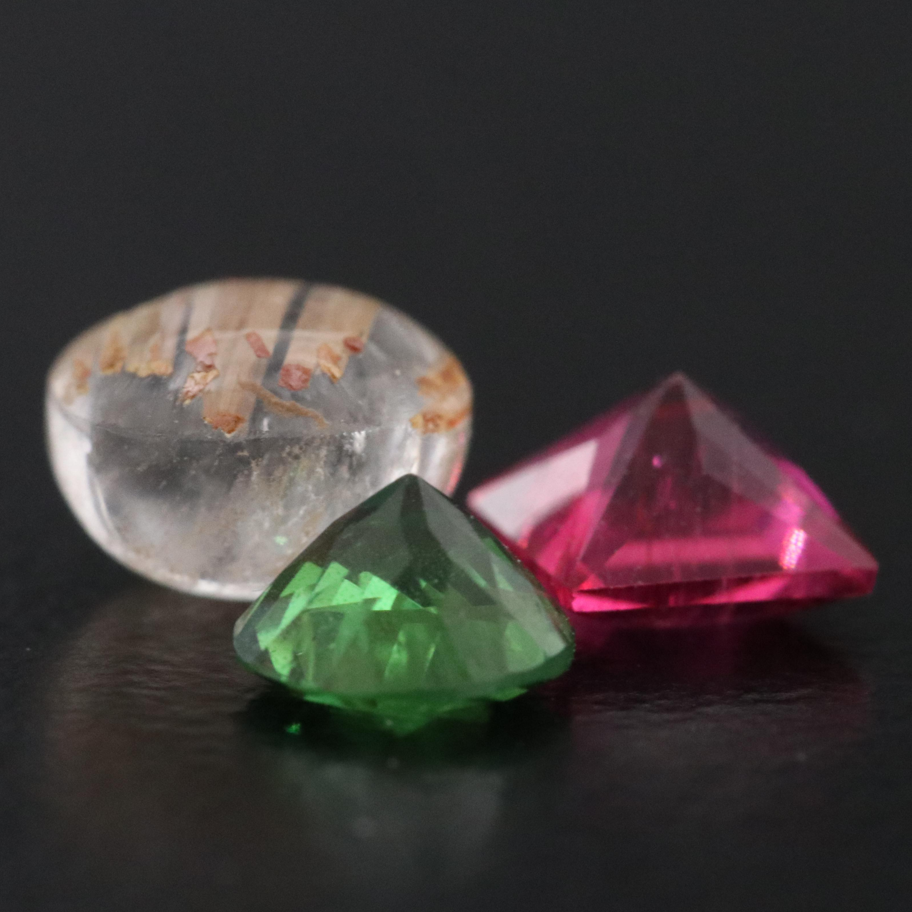 Loose 2.25 CTW Tsavorite, Rubellite and Cat's Eye Rutilated Quartz
