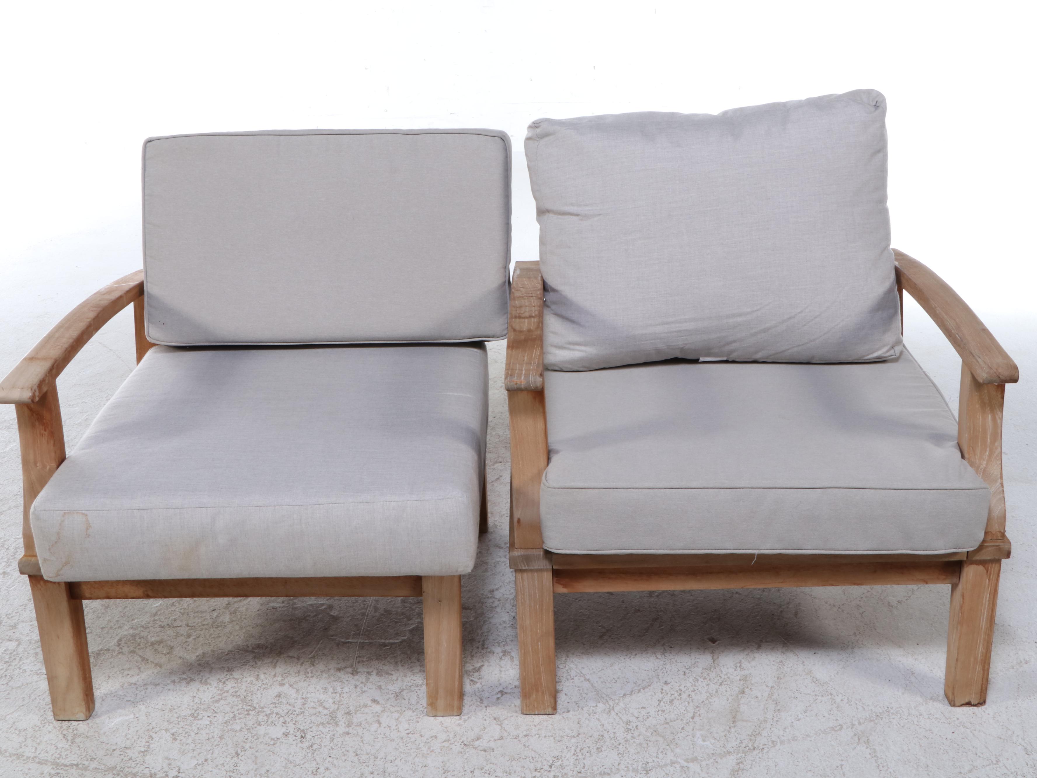 Pair of Contemporary Wood Patio Lounge Chairs