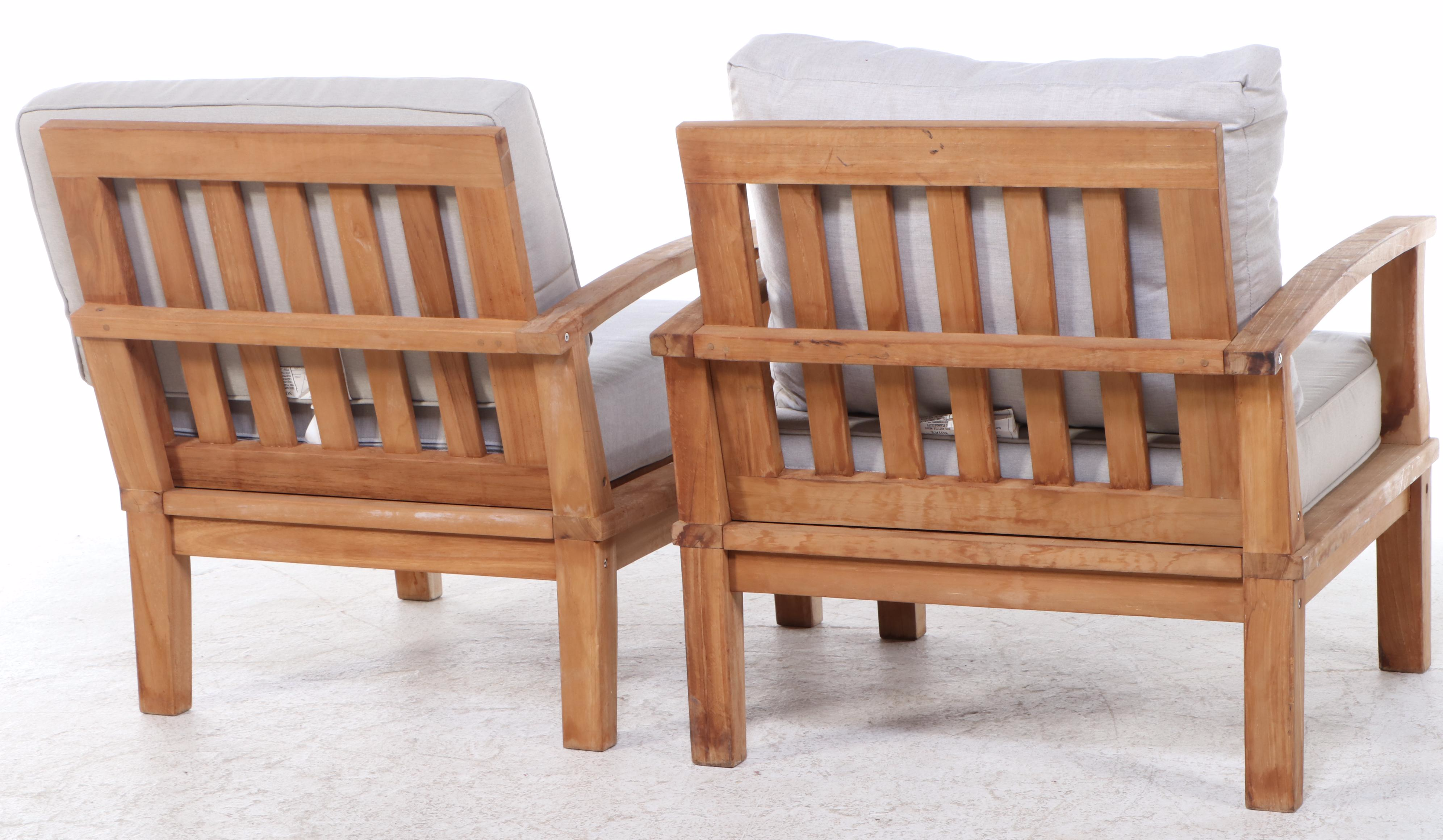 Pair of Contemporary Wood Patio Lounge Chairs