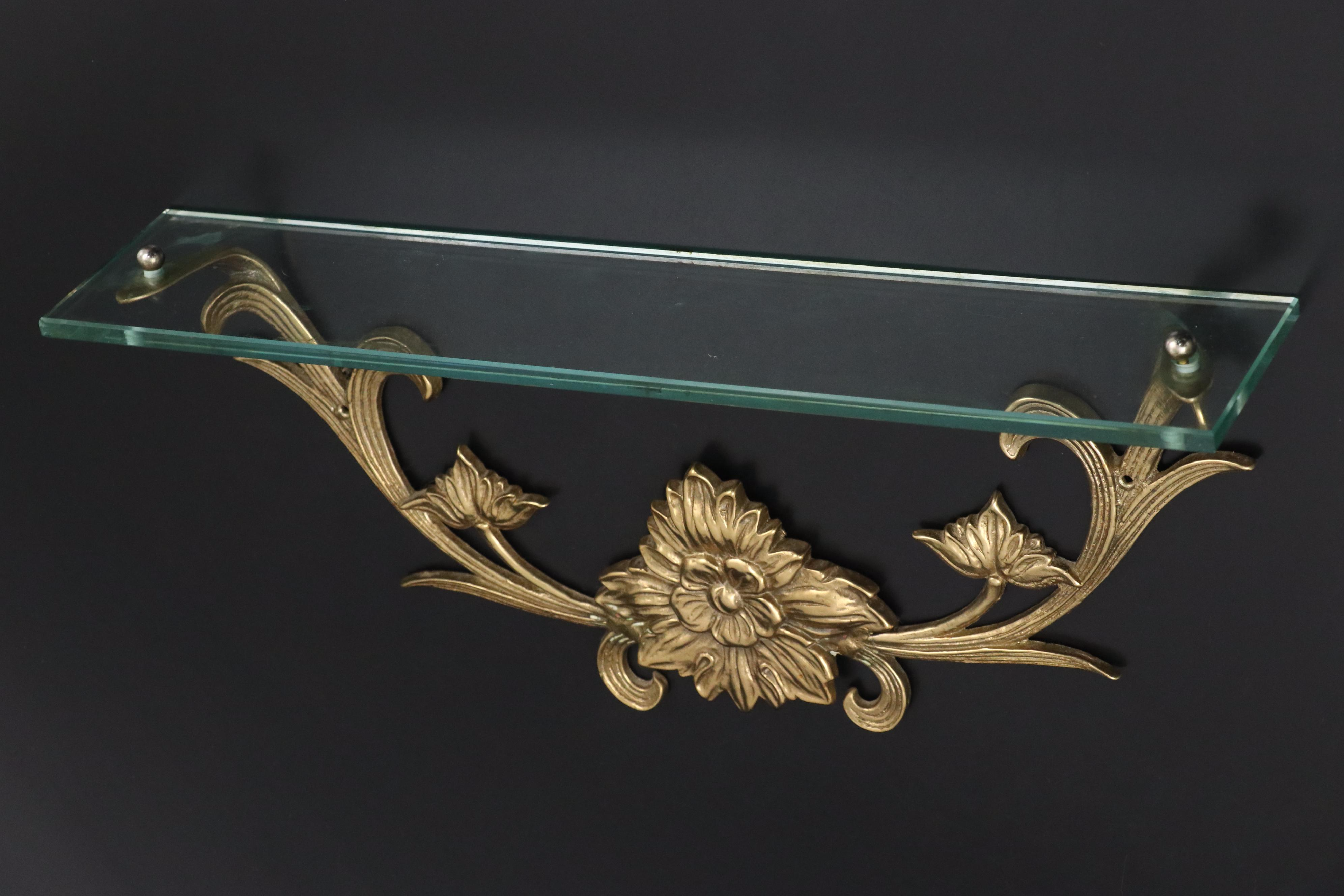 Art Nouveau Style Brass and Glass Floating Shelves