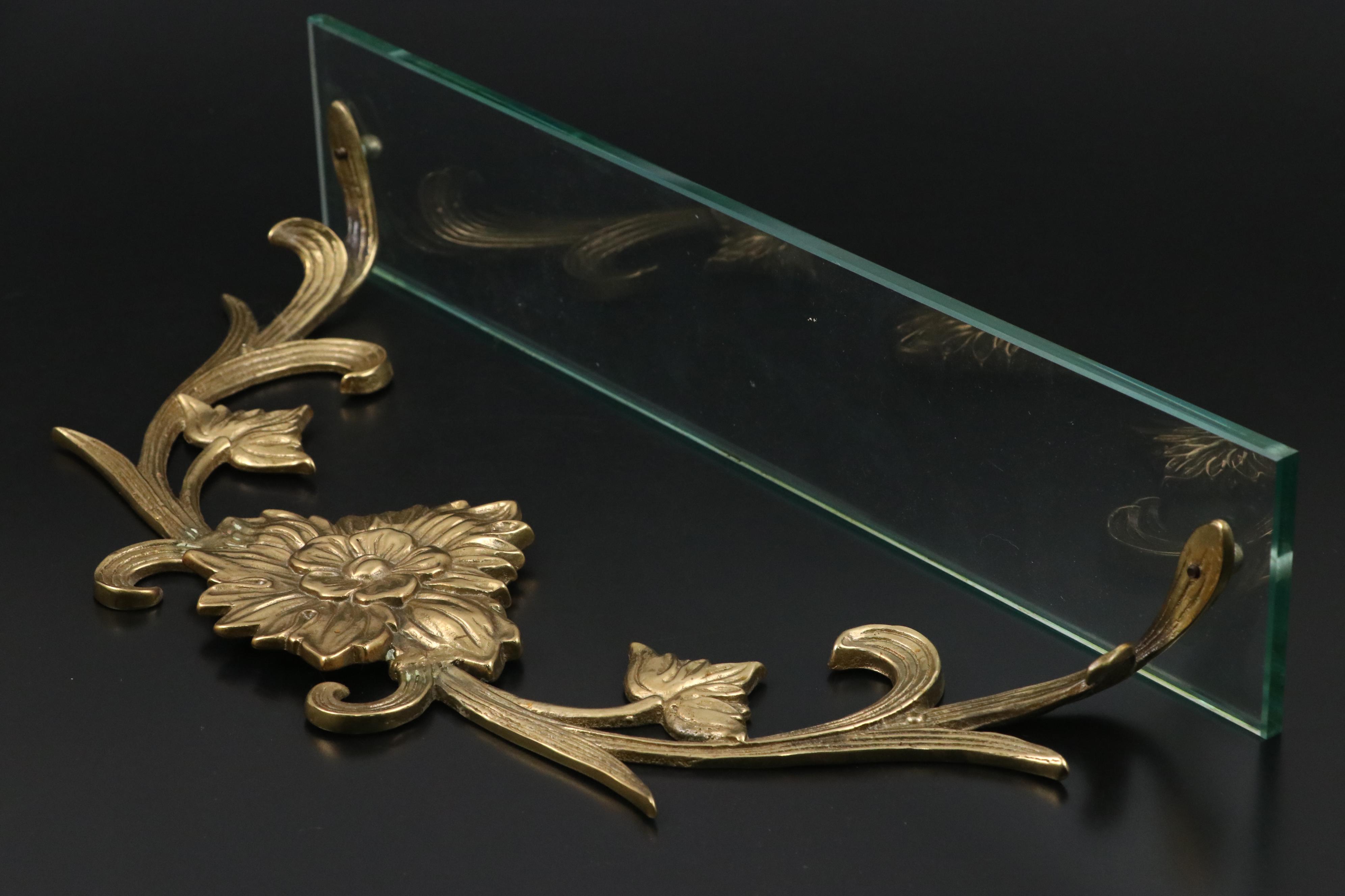 Art Nouveau Style Brass and Glass Floating Shelves