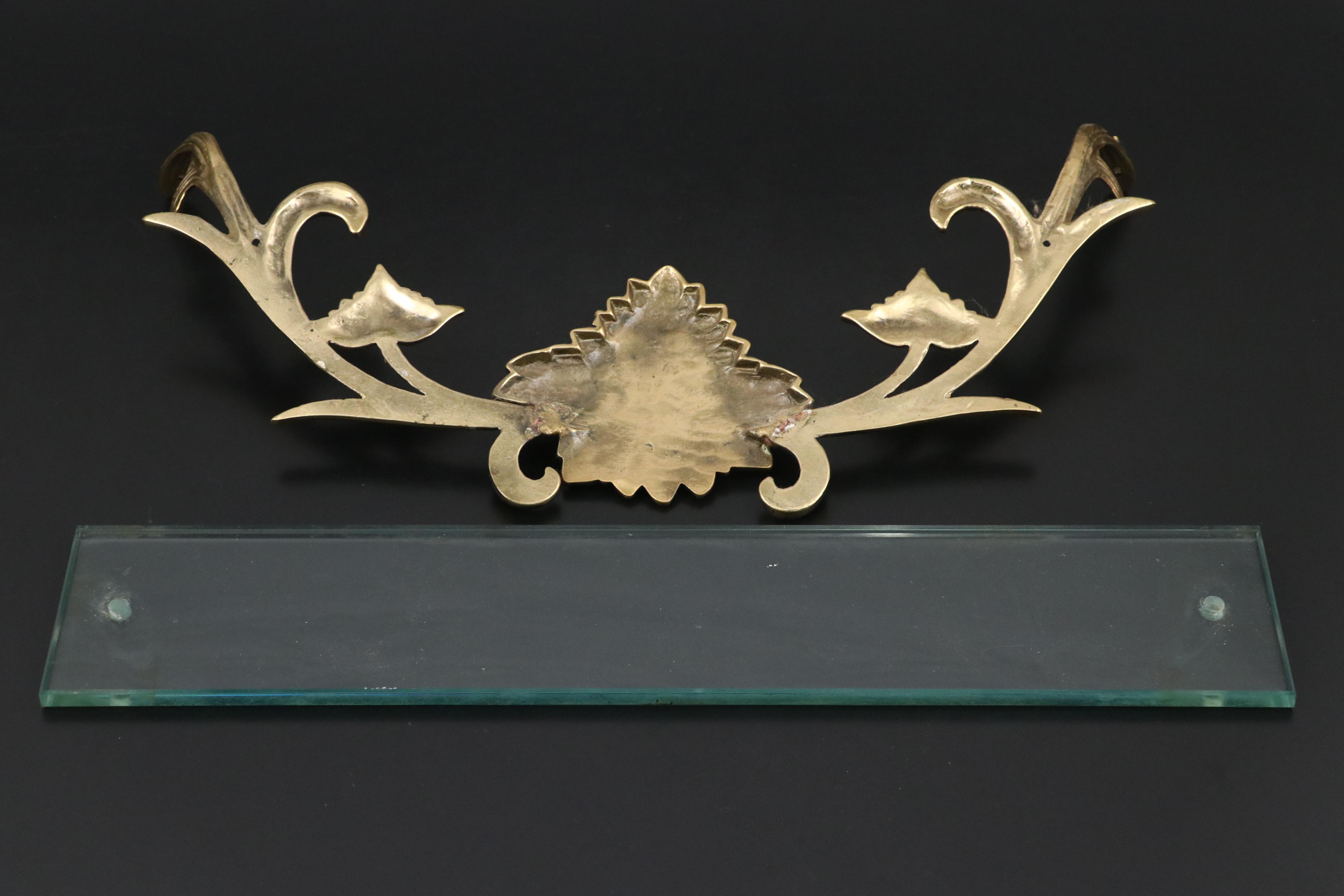 Art Nouveau Style Brass and Glass Floating Shelves