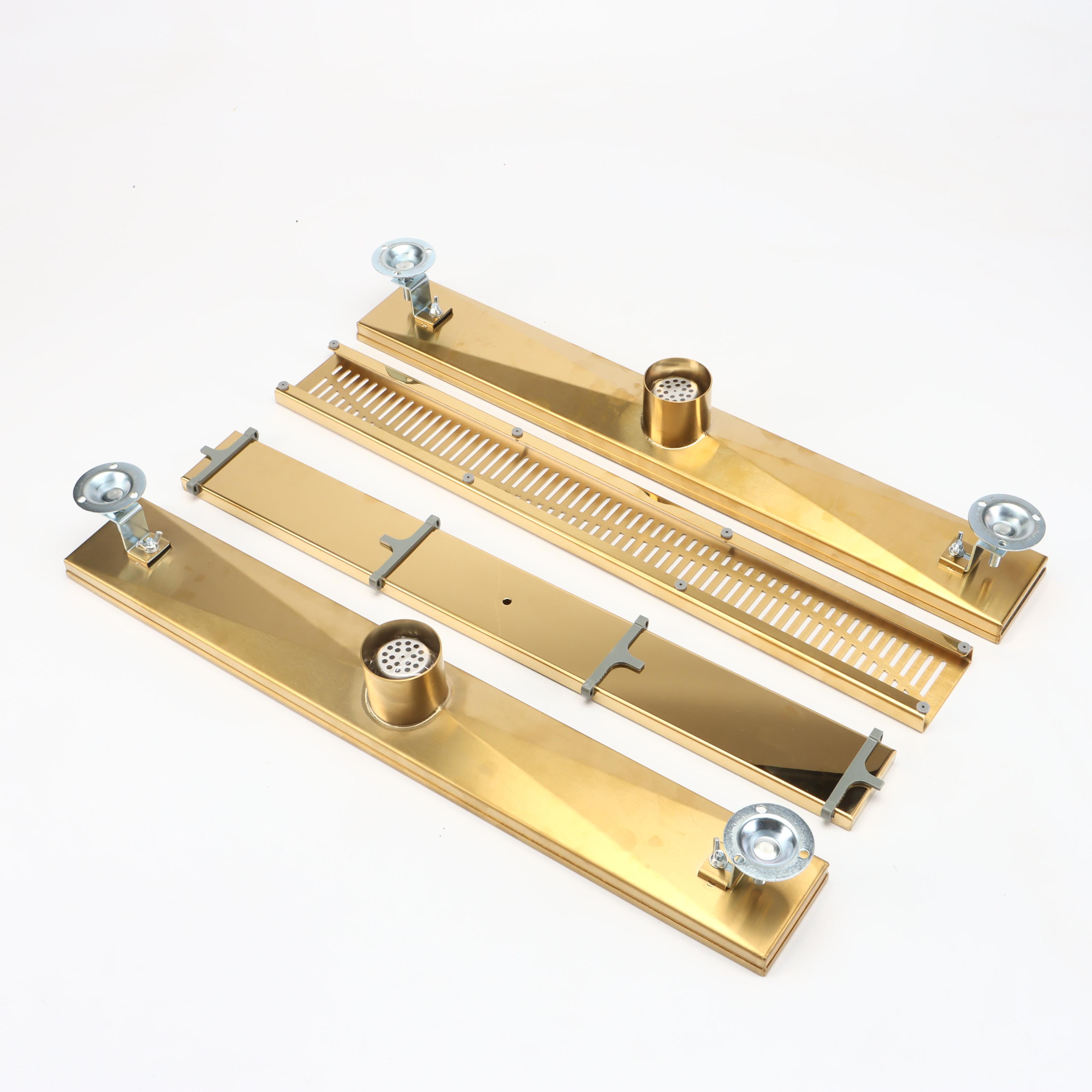 24" Linear Tile-In and Other Linear Shower Drains in Polished Brass Finish