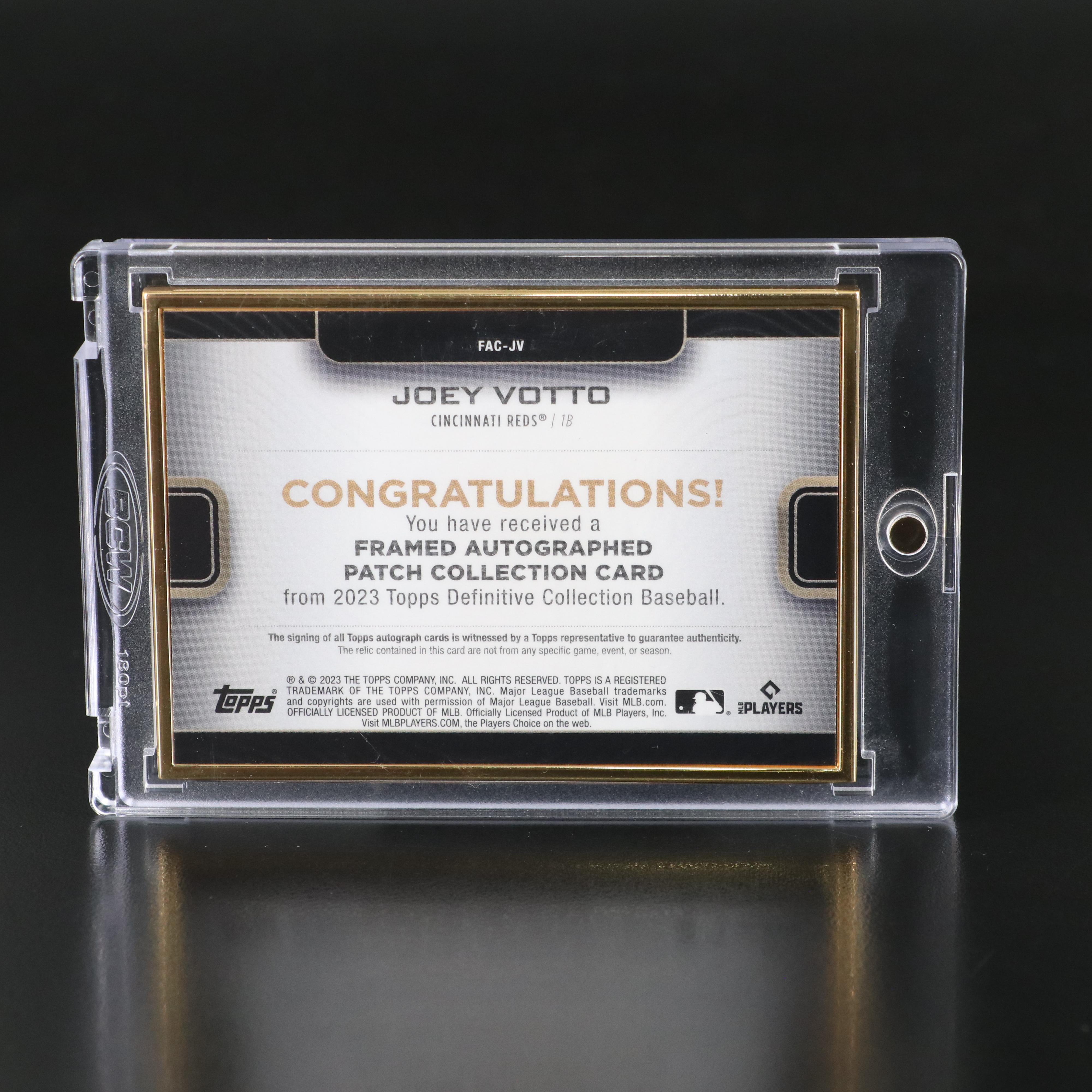 2023 Topps Definitive Collection Joey Votto Signed Baseball Card #ed 21/25