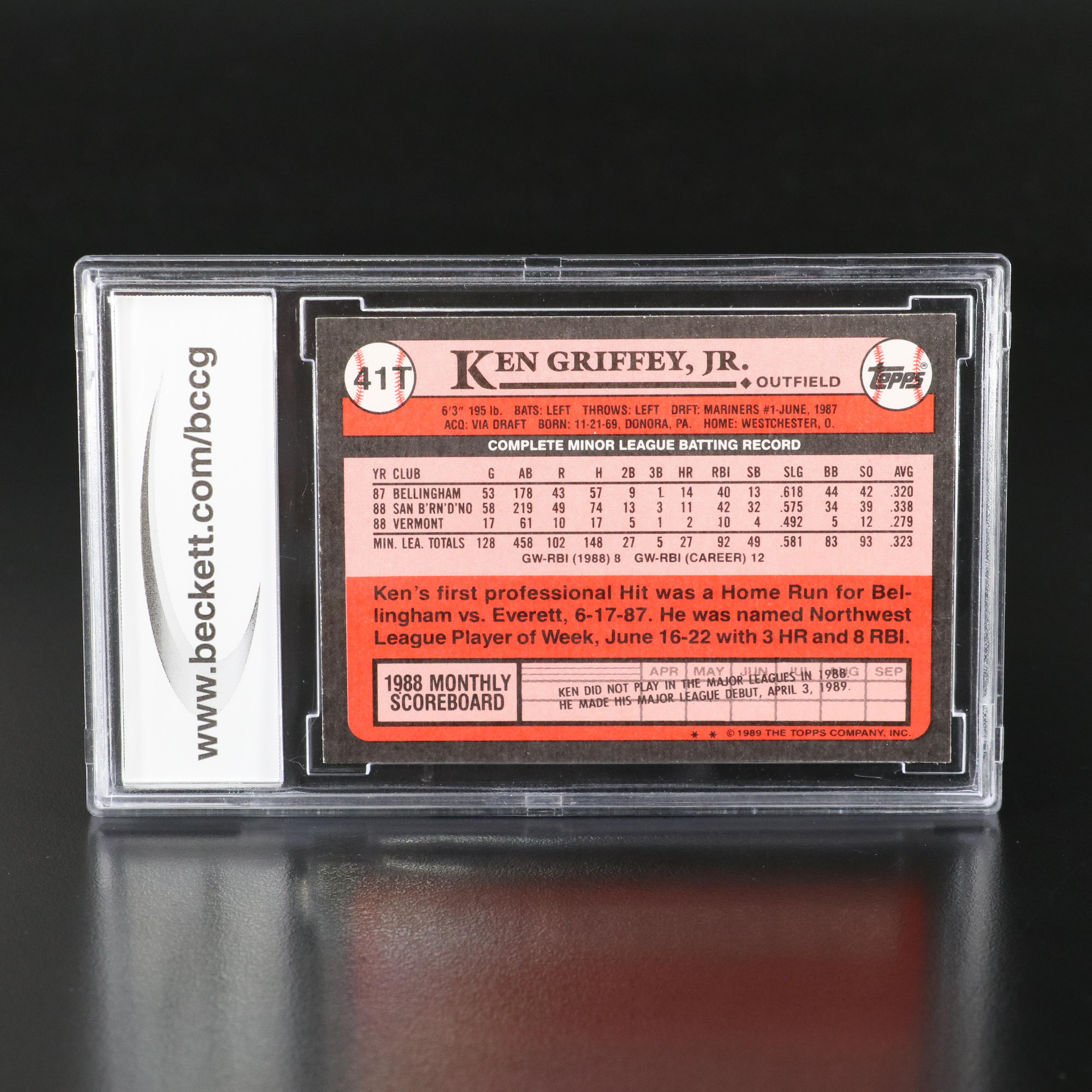 1989 Topps Traded Ken Griffey Jr. Seattle Mariners Rookie Card Graded BCCG 10