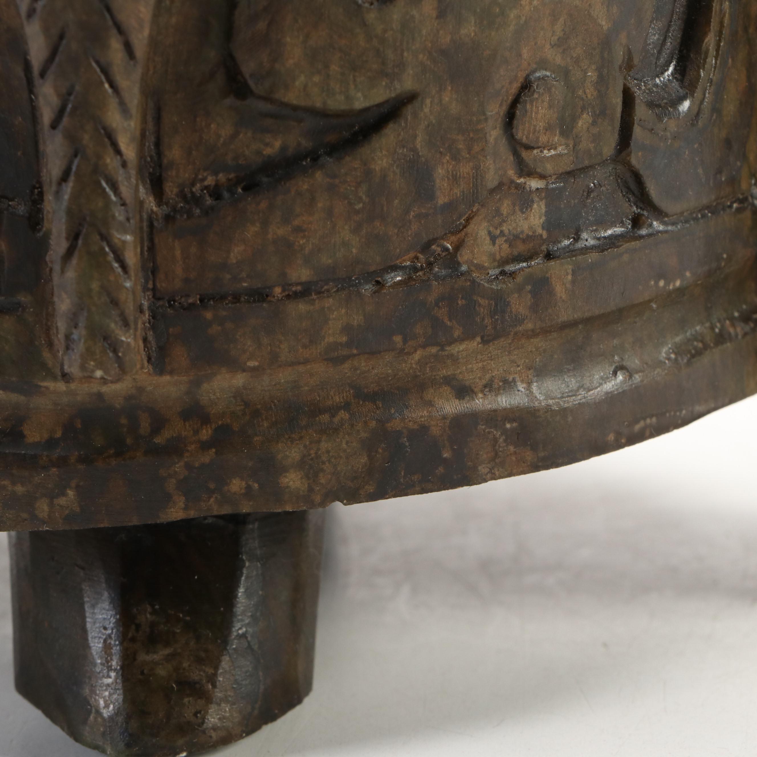 Chinese Carved Serpentine Guardian Lion and Drop-Ring Handled Censer