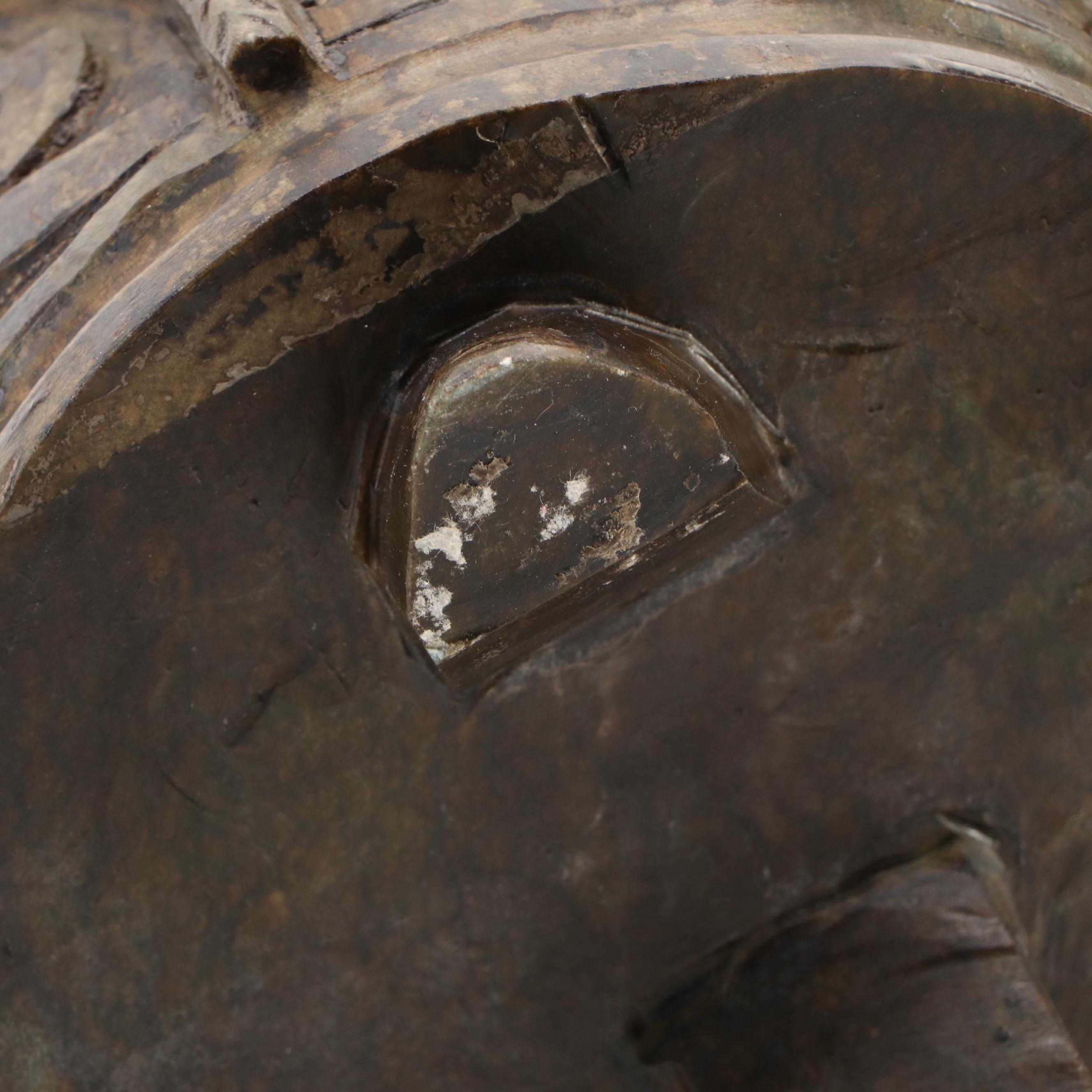 Chinese Carved Serpentine Guardian Lion and Drop-Ring Handled Censer