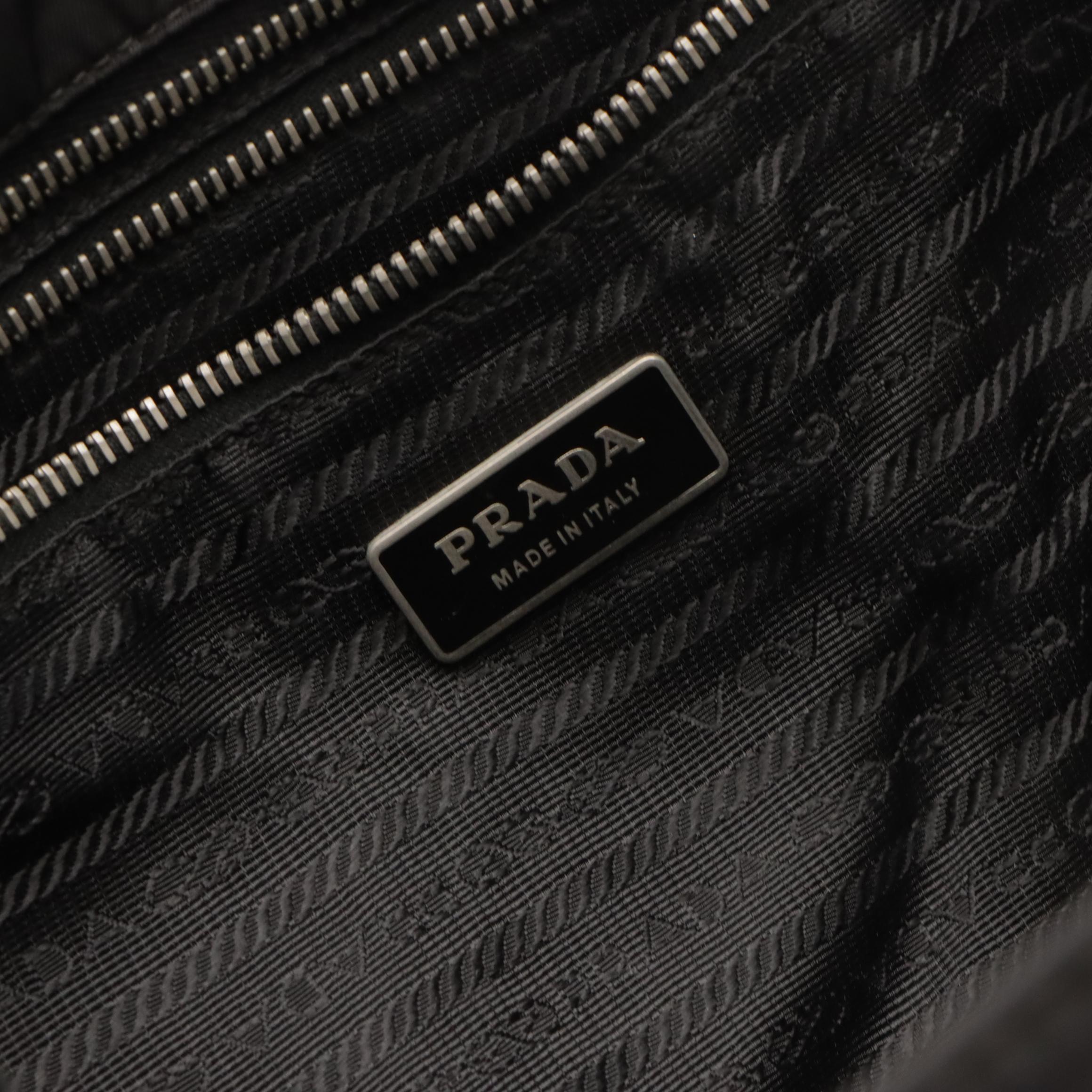 Prada Front Pocket Shopping Zip Tote in Black Tessuto Nylon & Saffiano Leather