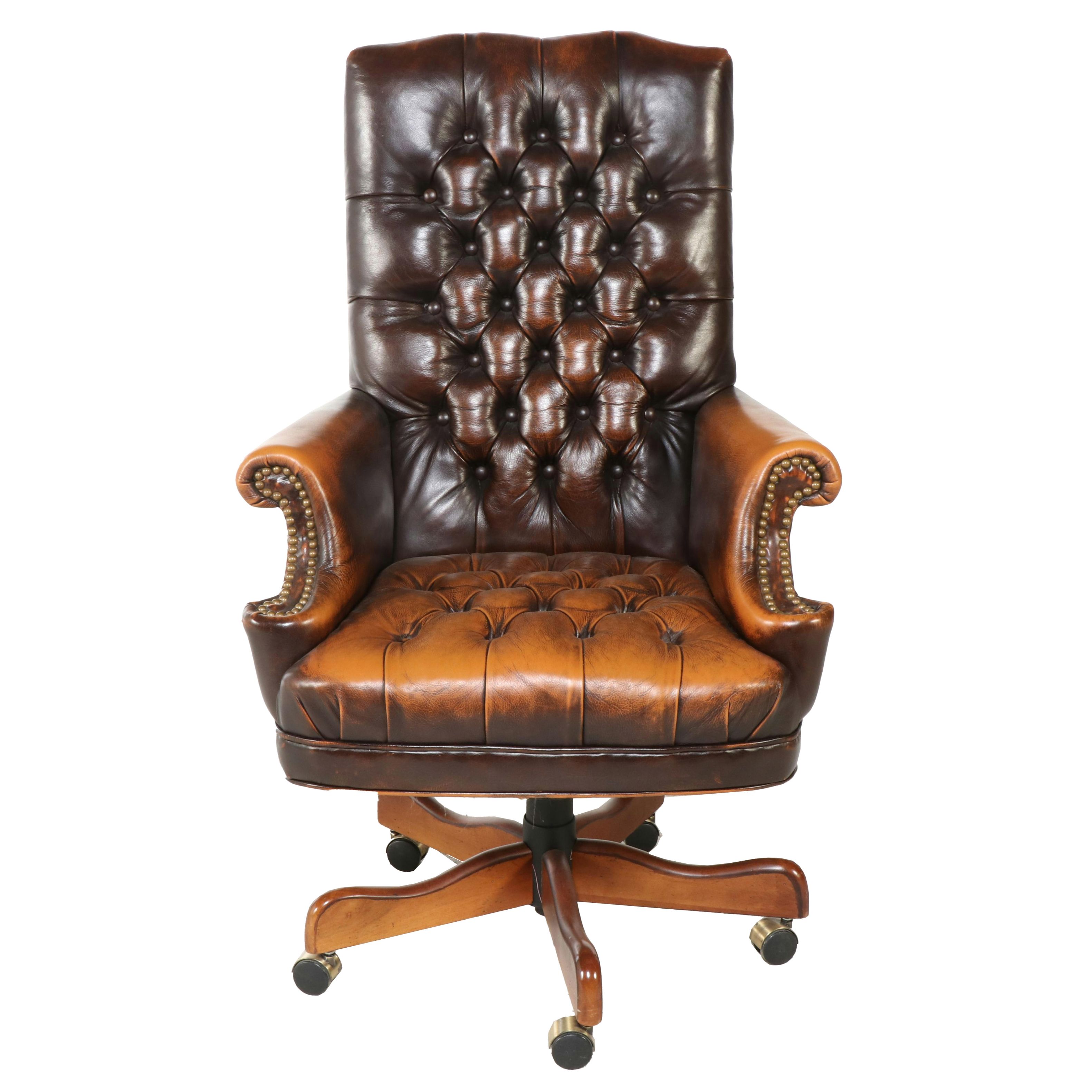 Button-Tufted Leather Office Chair, Late 20th Century