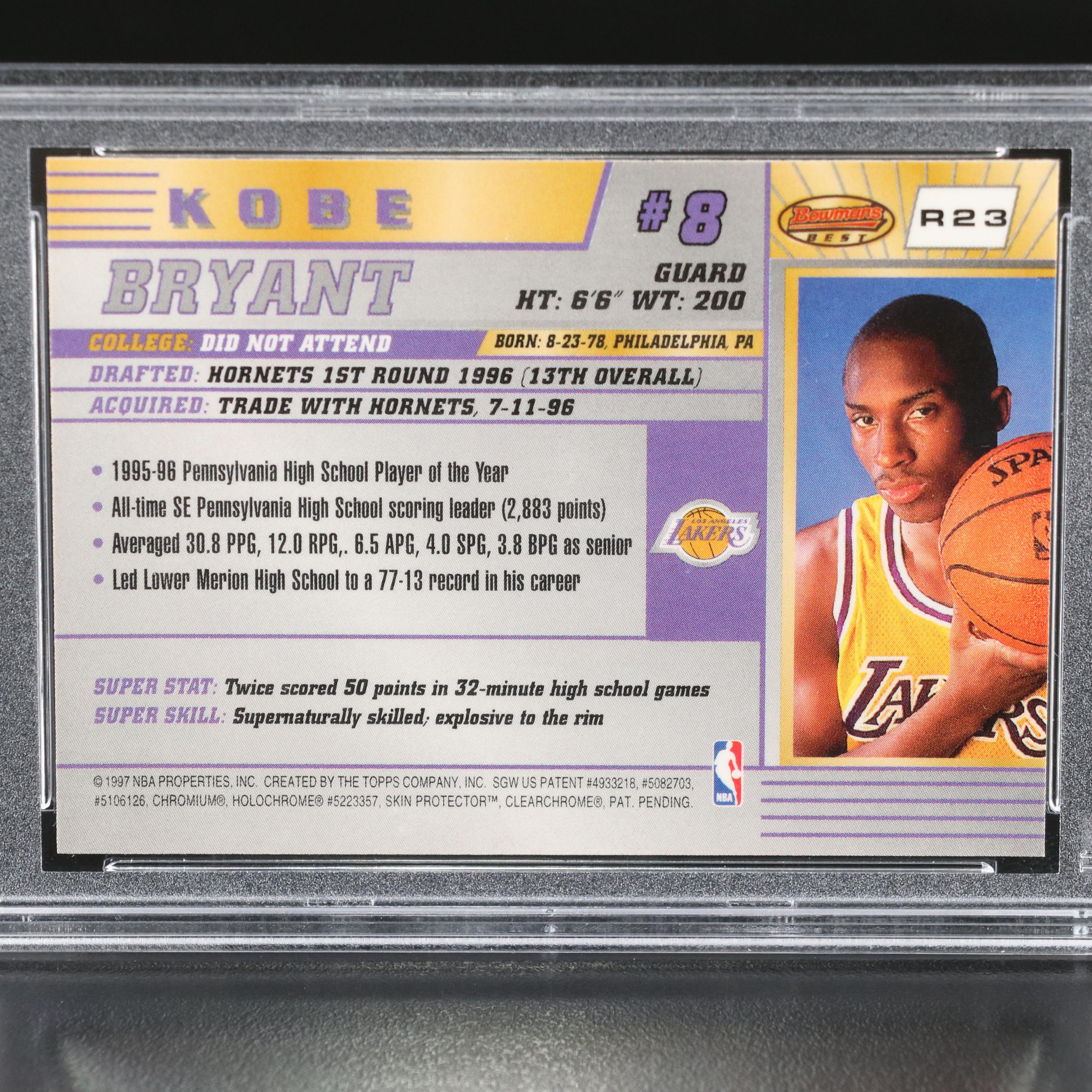 1996 Bowman’s Best Kobe Bryant Rookie Basketball Card Graded PSA 9