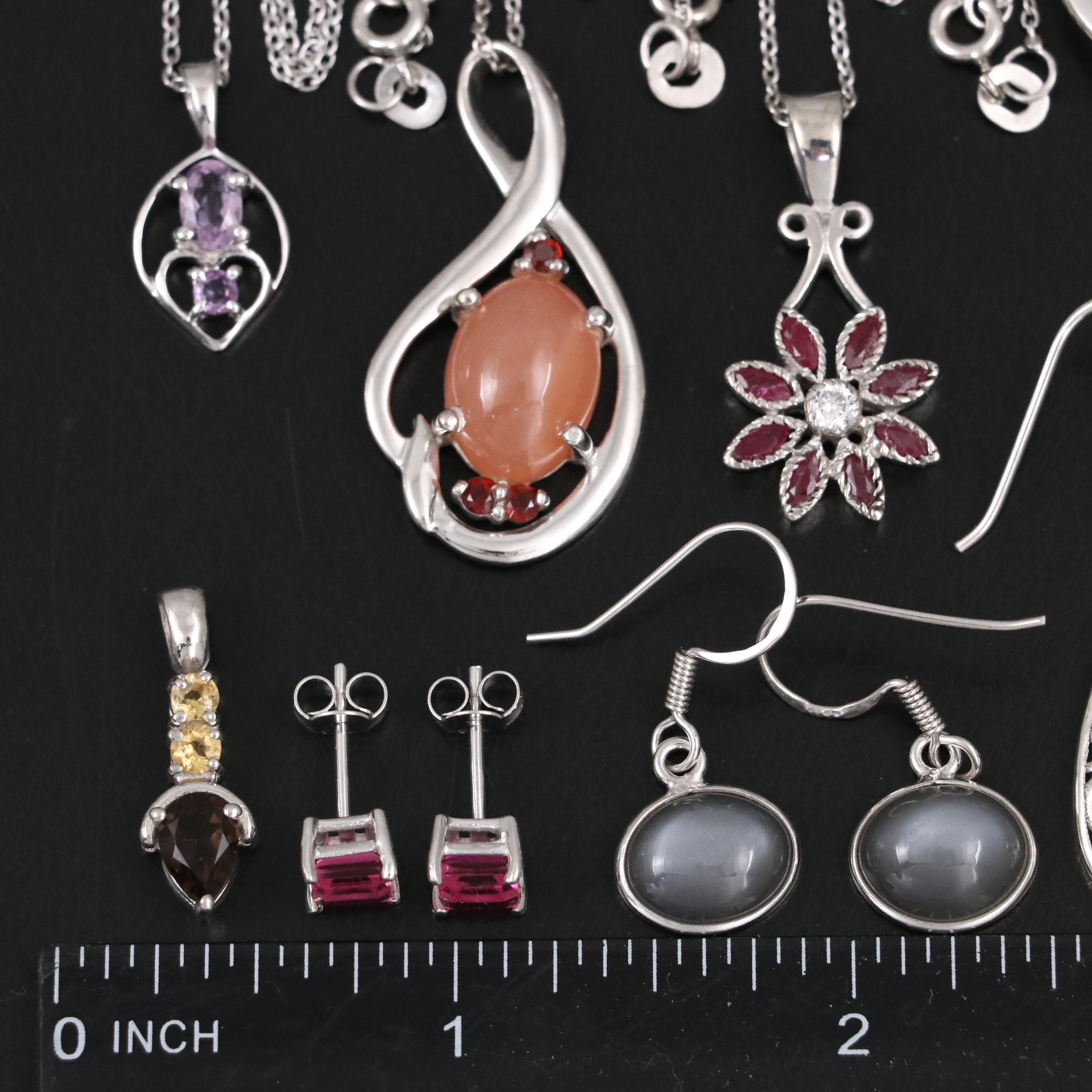 14 Assorted Sterling Silver Rings, Necklaces, Earrings, and Pendants