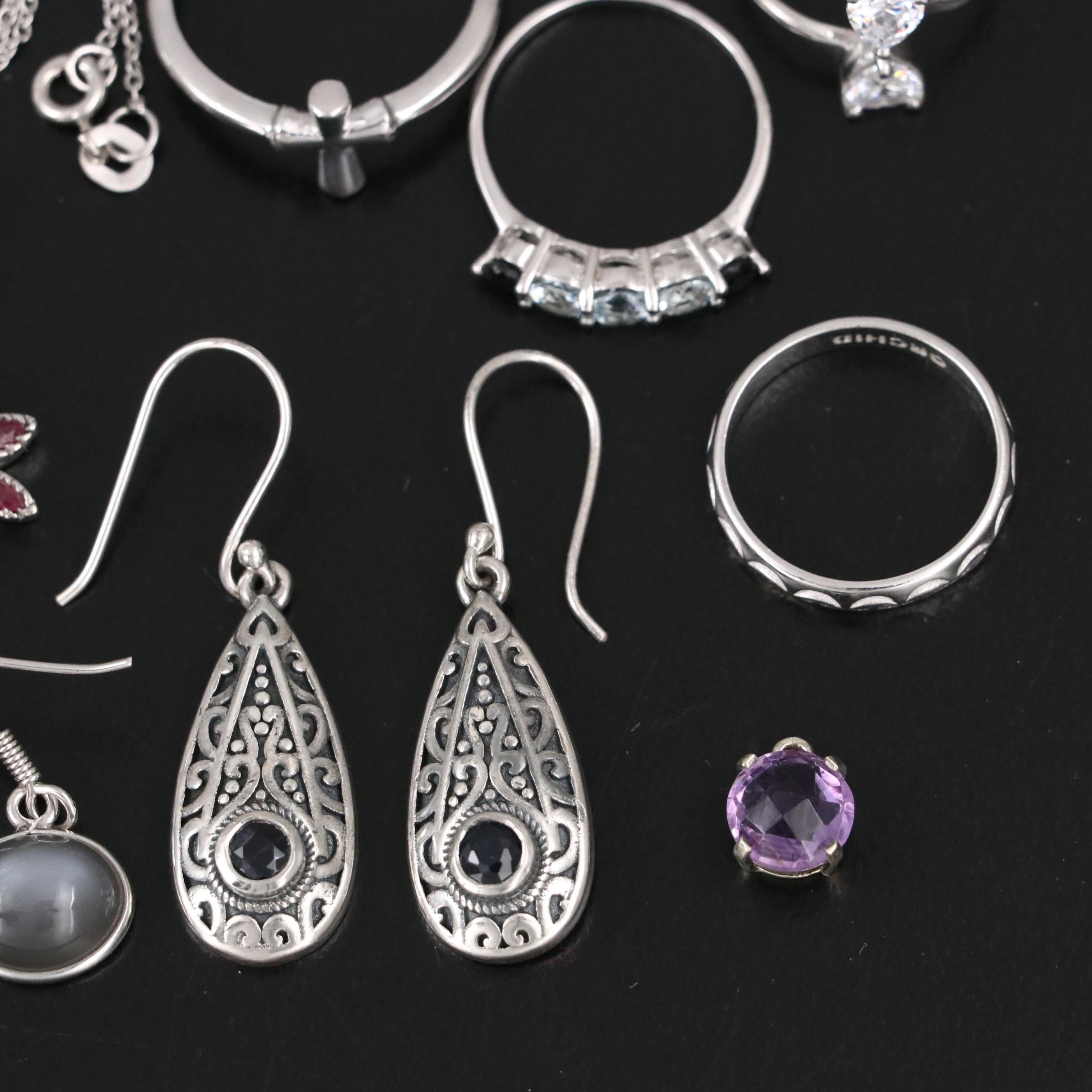 14 Assorted Sterling Silver Rings, Necklaces, Earrings, and Pendants