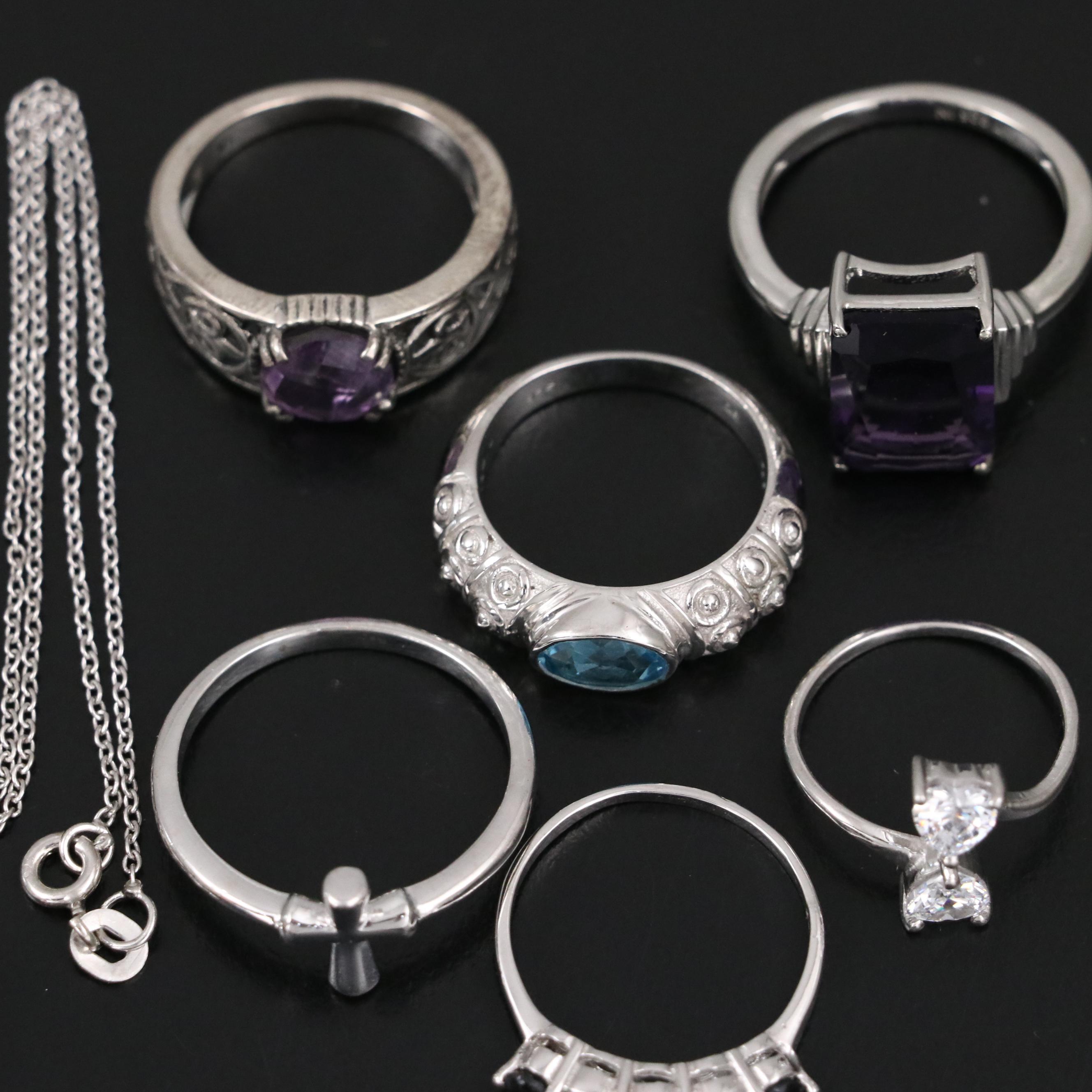 14 Assorted Sterling Silver Rings, Necklaces, Earrings, and Pendants