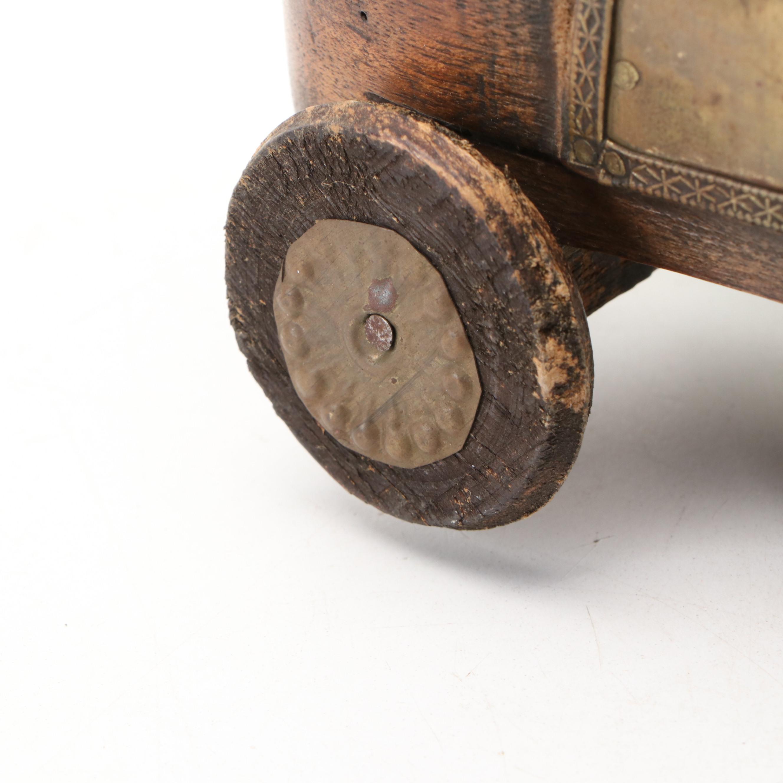 Rajasthani Indian Brass Mounted Wood Horse Spice Box, Late 19th/Early 20th C.