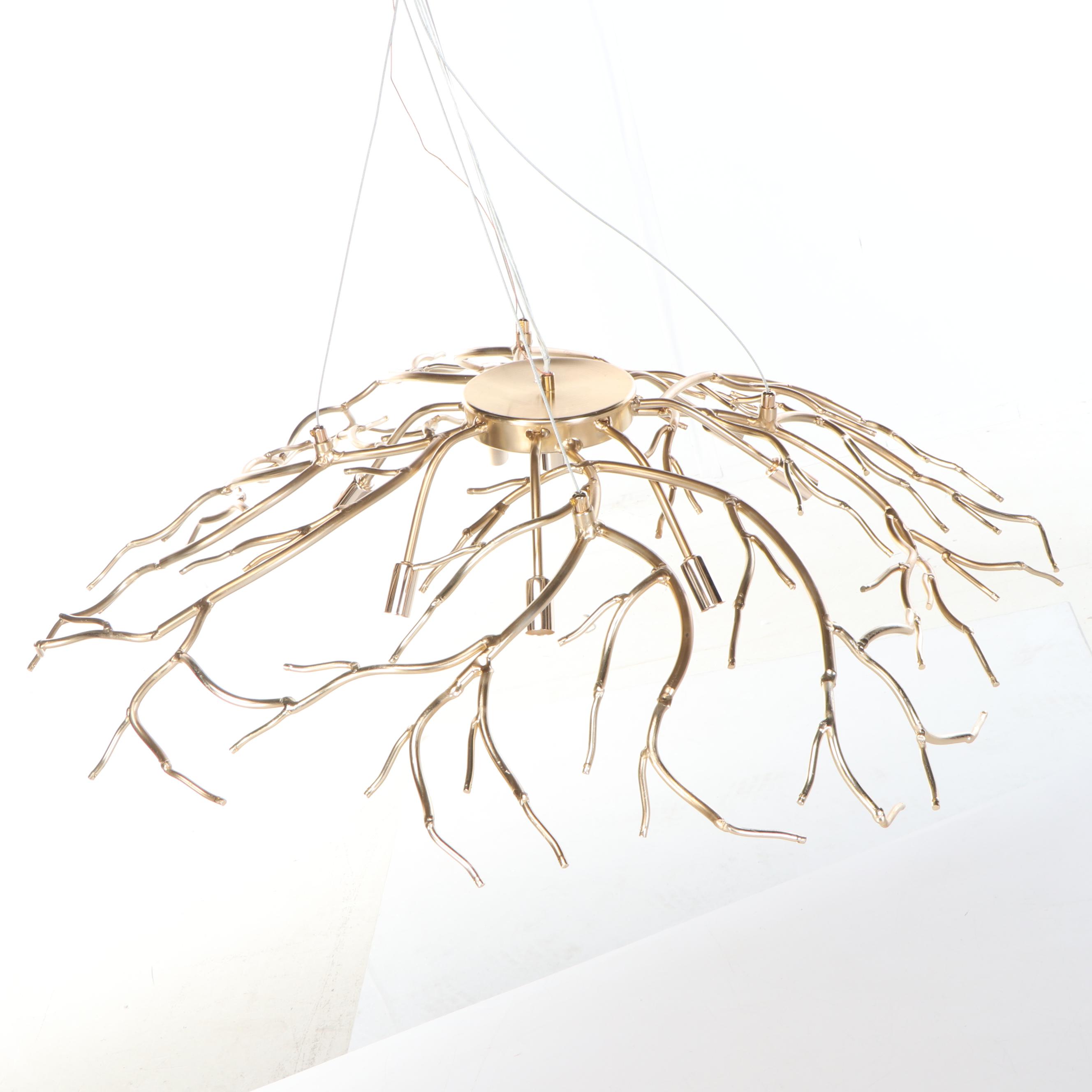 Luxe Gilt Metal Branchwork Chandelier with Hanging Crystal Bead Icicles