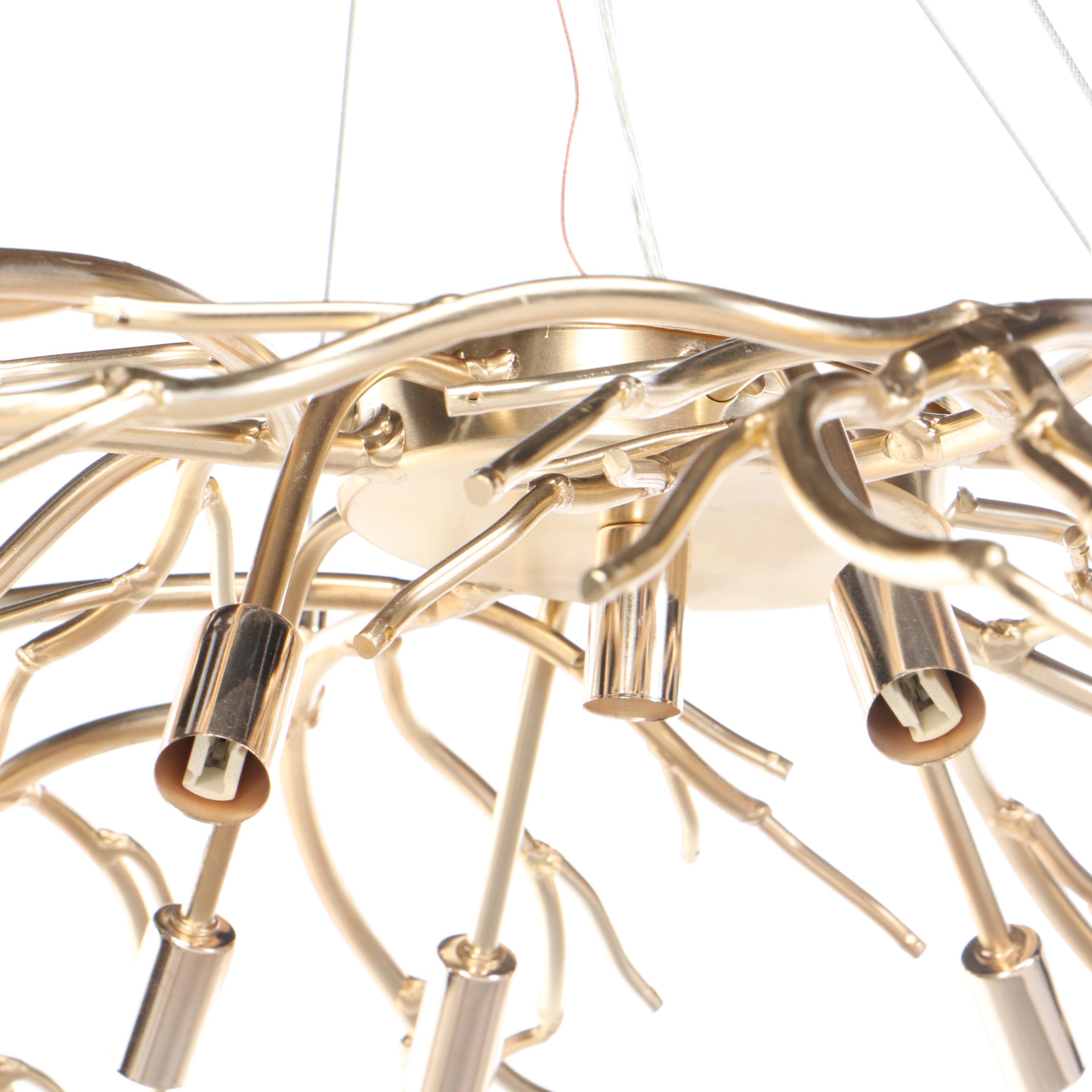 Luxe Gilt Metal Branchwork Chandelier with Hanging Crystal Bead Icicles