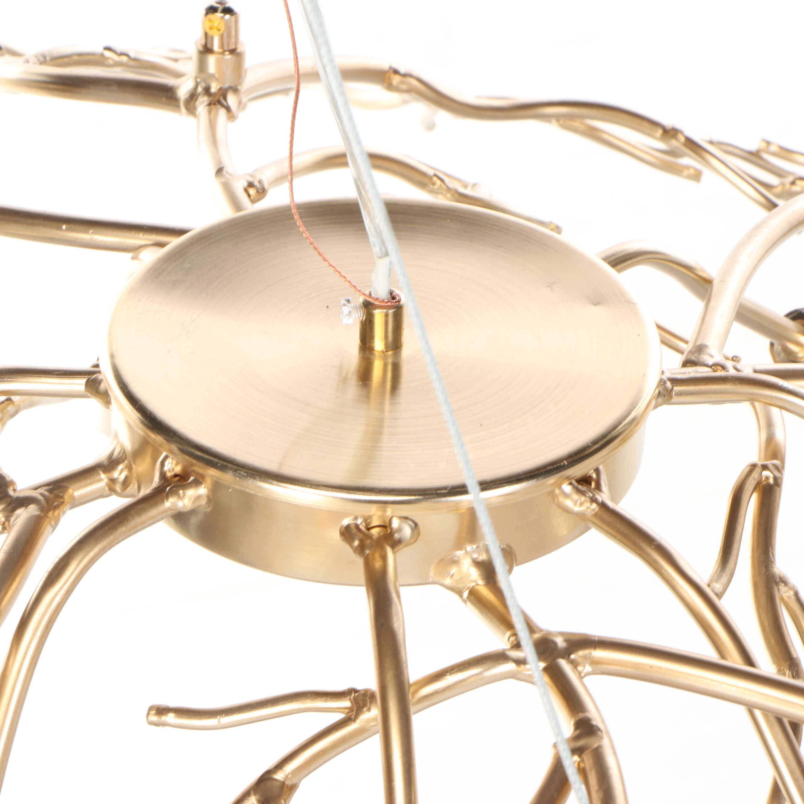 Luxe Gilt Metal Branchwork Chandelier with Hanging Crystal Bead Icicles