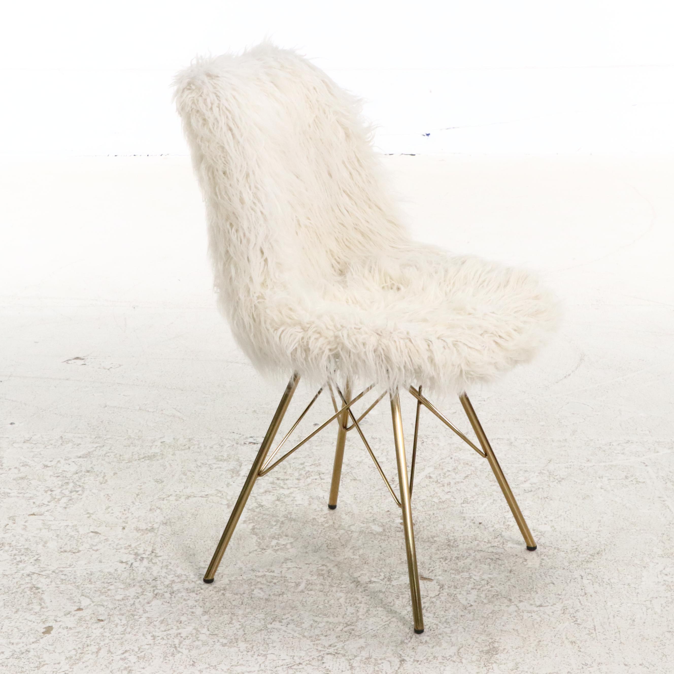 Linon Home Decor Products Modernist Style Gilt Metal and Faux-Fur Side Chair