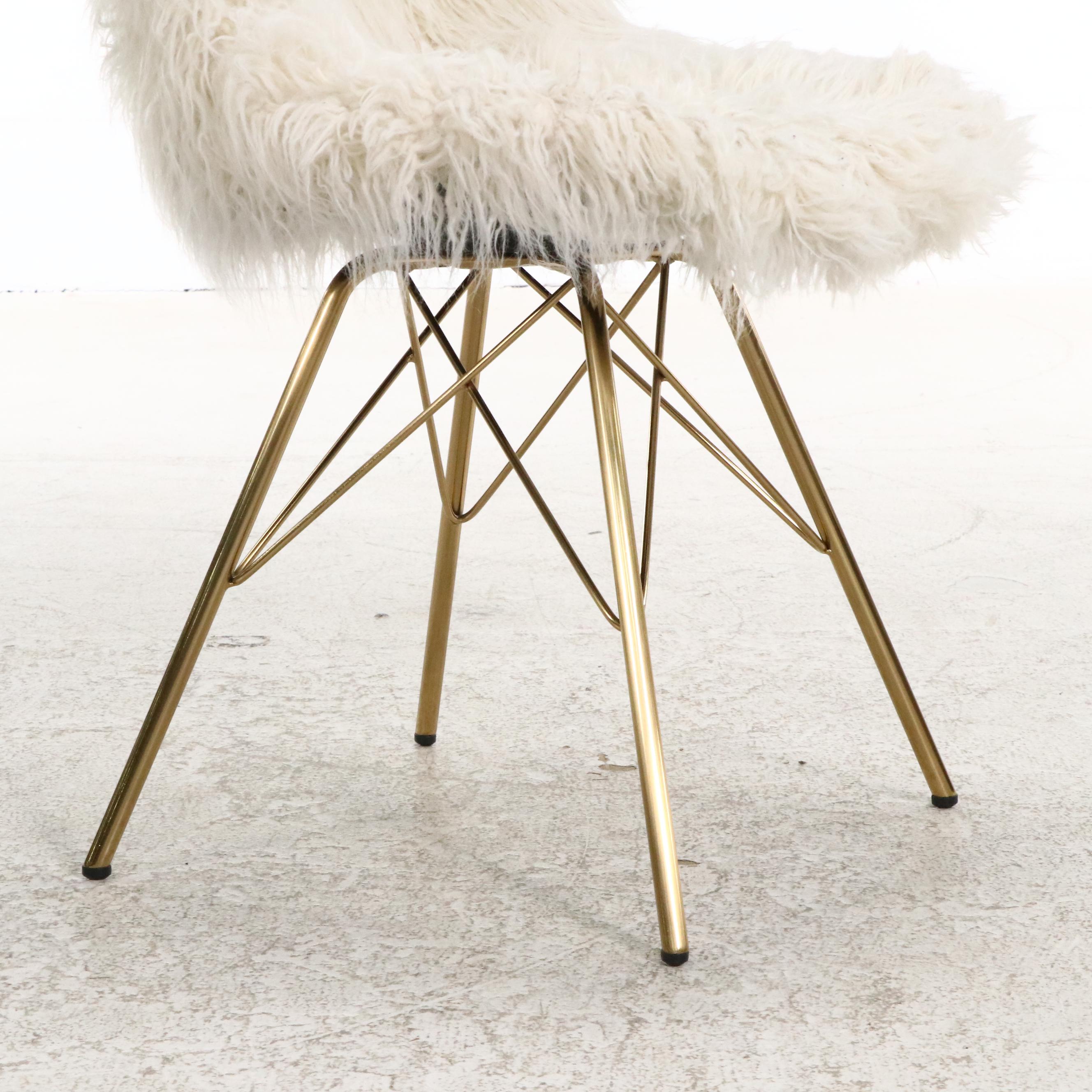 Linon Home Decor Products Modernist Style Gilt Metal and Faux-Fur Side Chair
