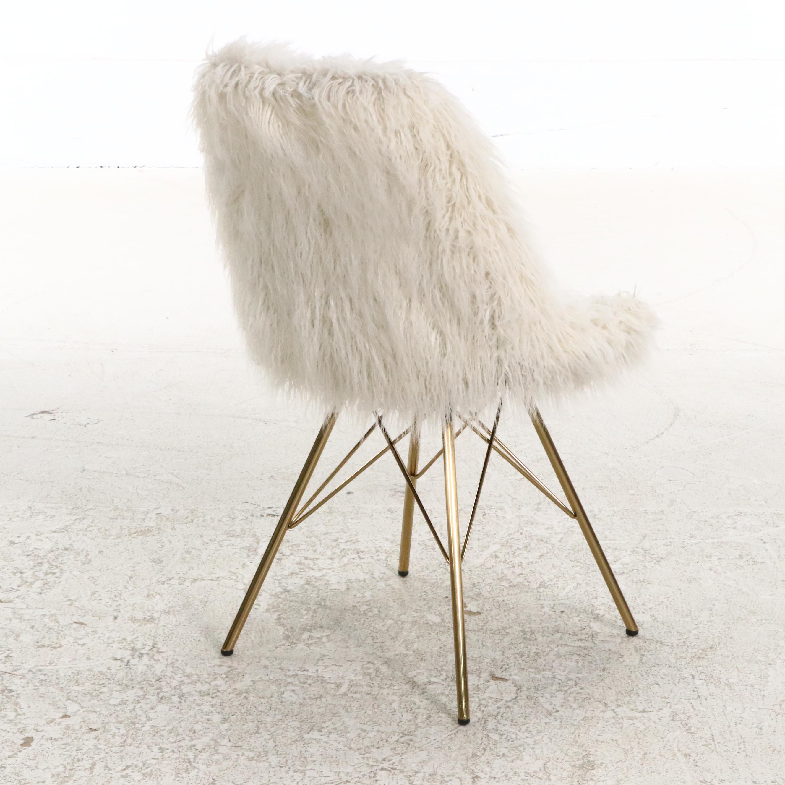 Linon Home Decor Products Modernist Style Gilt Metal and Faux-Fur Side Chair
