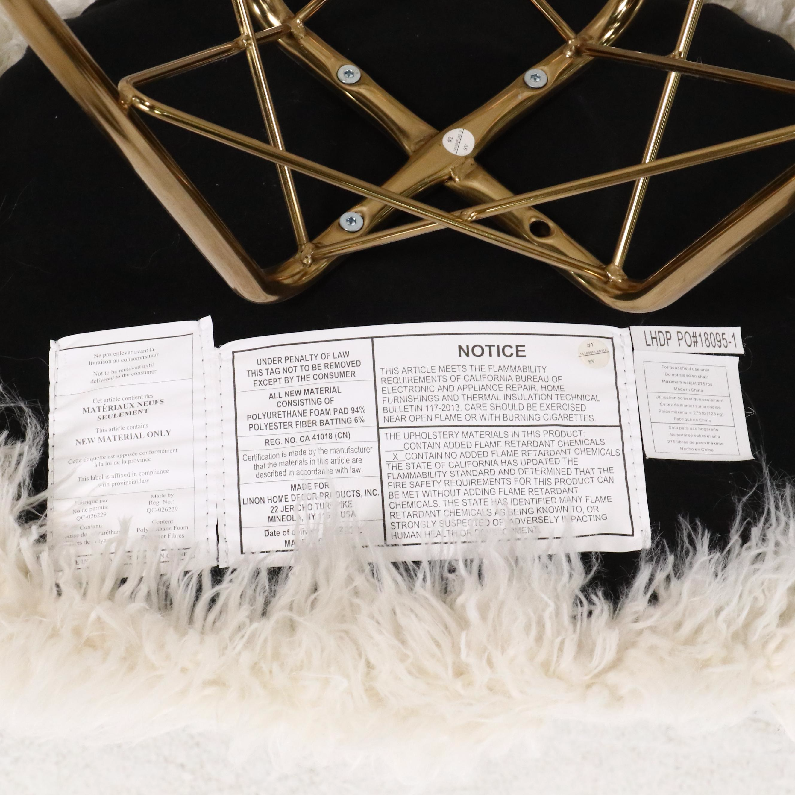 Linon Home Decor Products Modernist Style Gilt Metal and Faux-Fur Side Chair