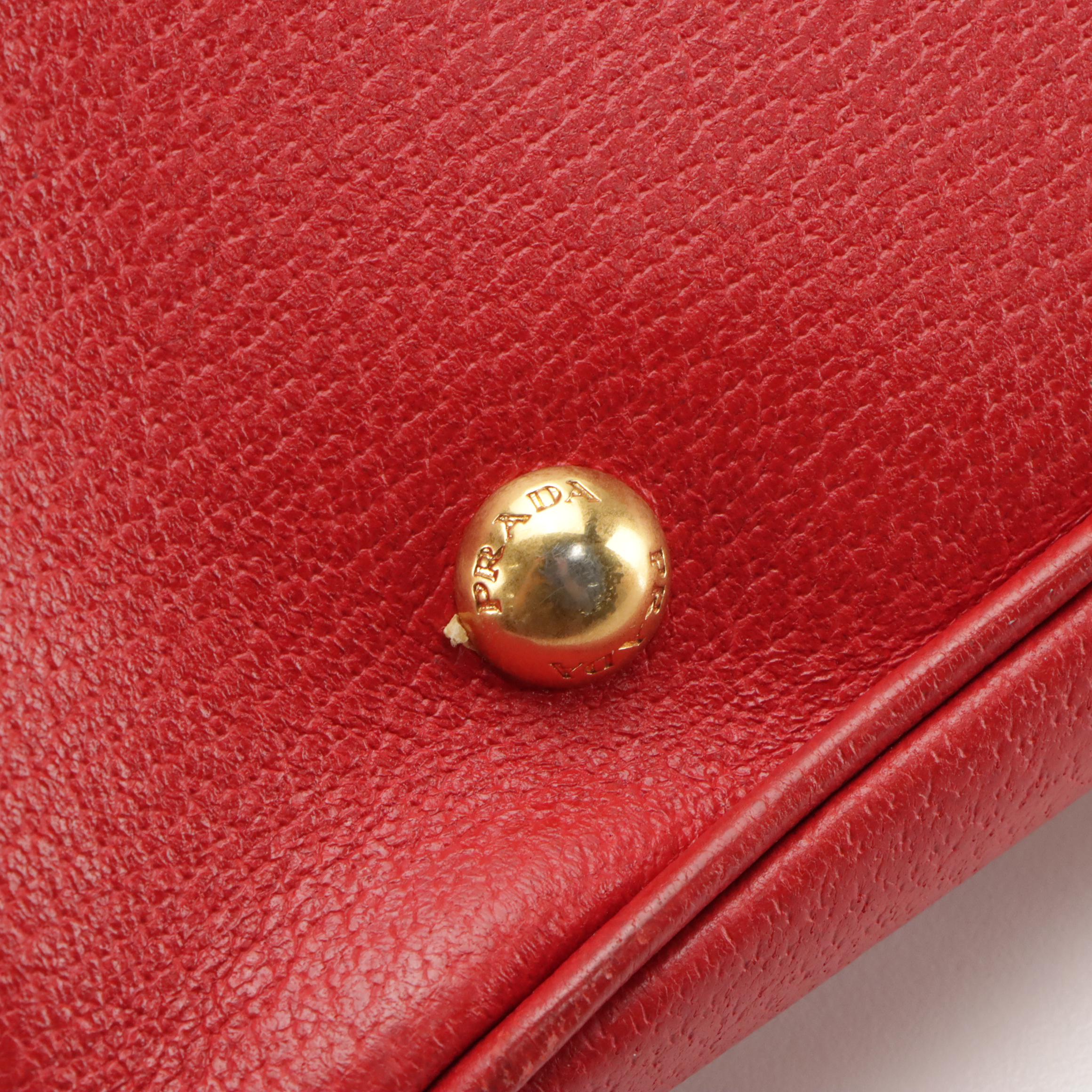 Prada Red Leather Trimmed Canvas Two-Way Tote Bag