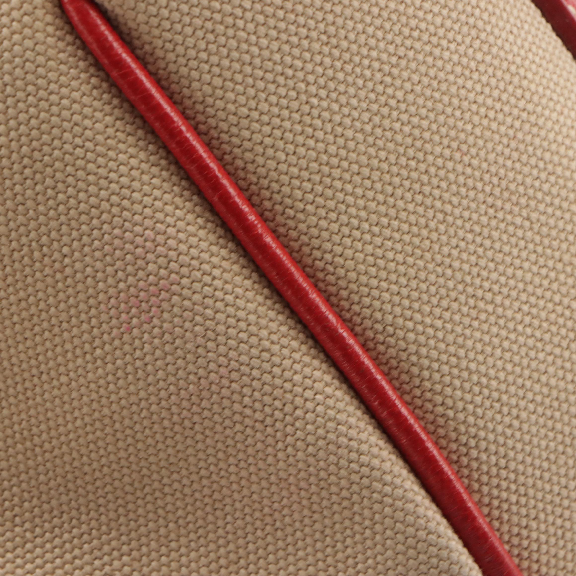 Prada Red Leather Trimmed Canvas Two-Way Tote Bag