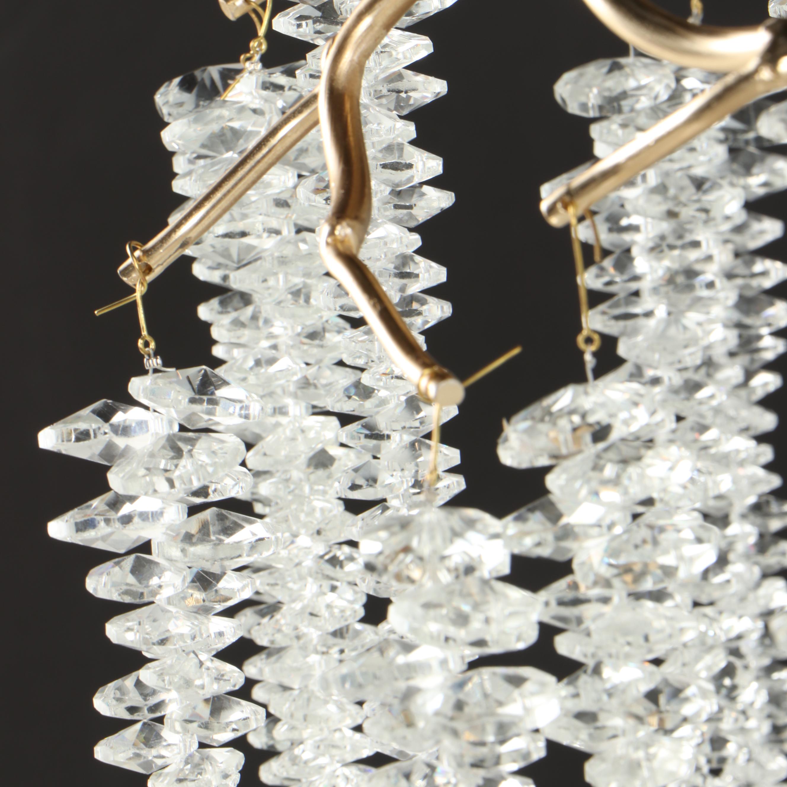 Luxe Gilt Metal Branchwork Chandelier with Hanging Crystal Bead Icicles