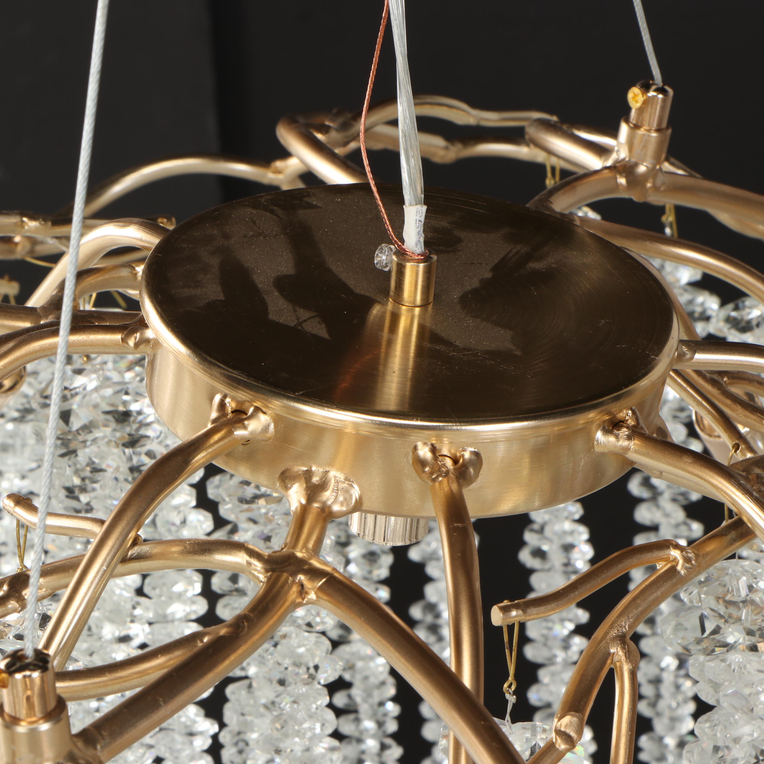 Luxe Gilt Metal Branchwork Chandelier with Hanging Crystal Bead Icicles