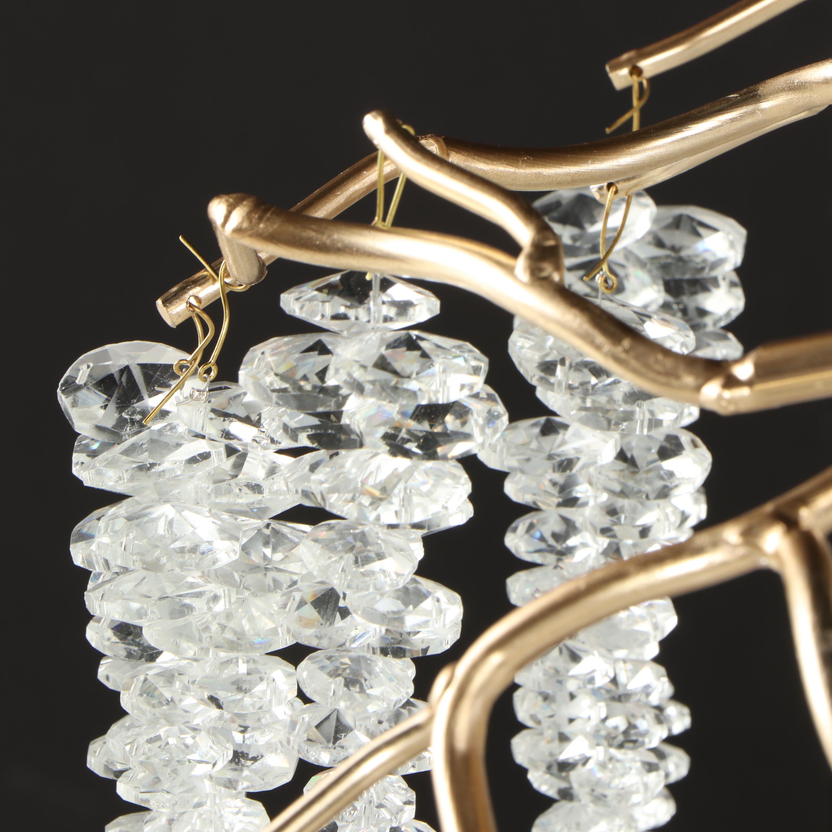 Luxe Gilt Metal Branchwork Chandelier with Hanging Crystal Bead Icicles