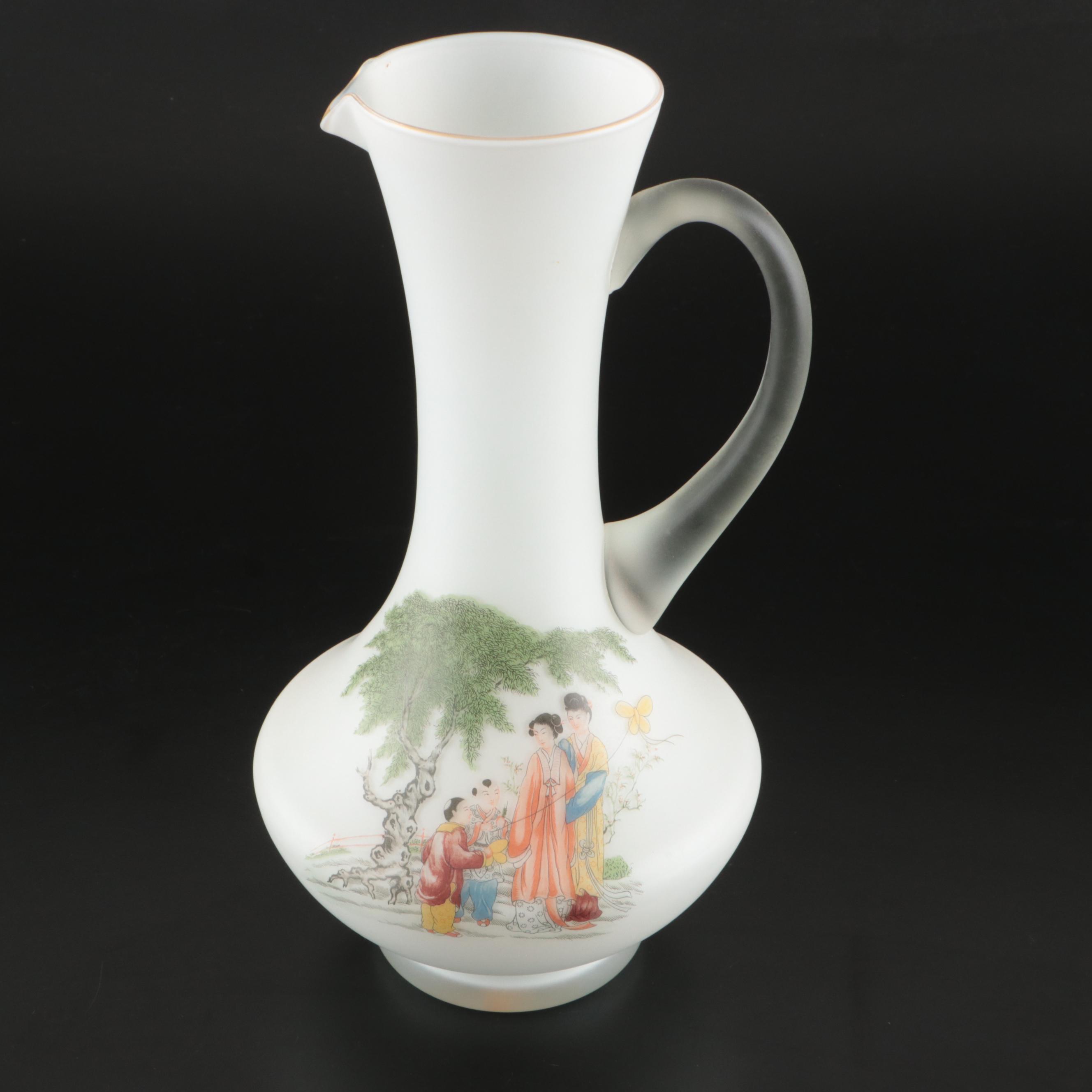 Italian Stain Glass Pitcher with Footed Vase, Mid to Late 20th Century