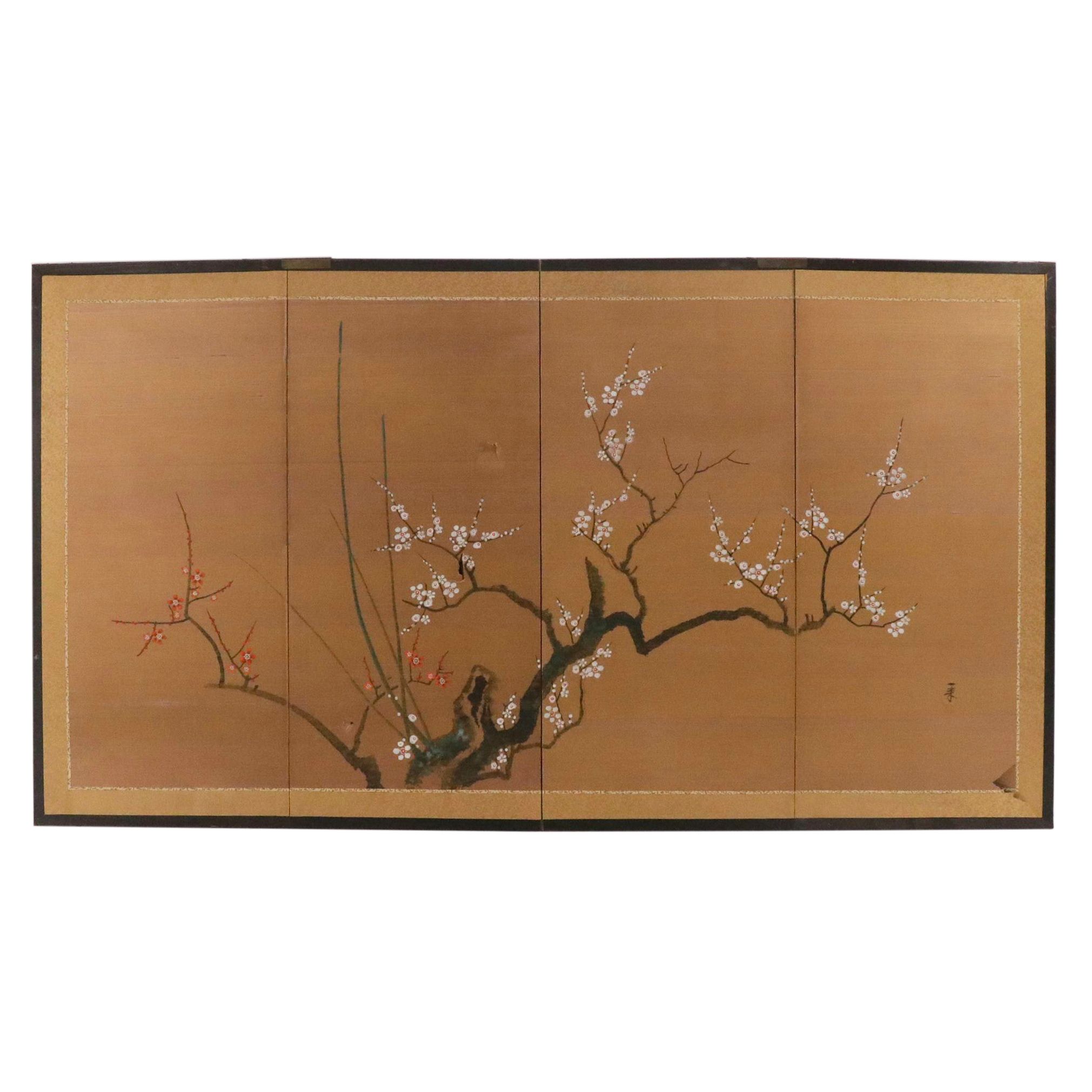 Japanese Wall Hanging Folding Screen of Cherry Blossom Tree