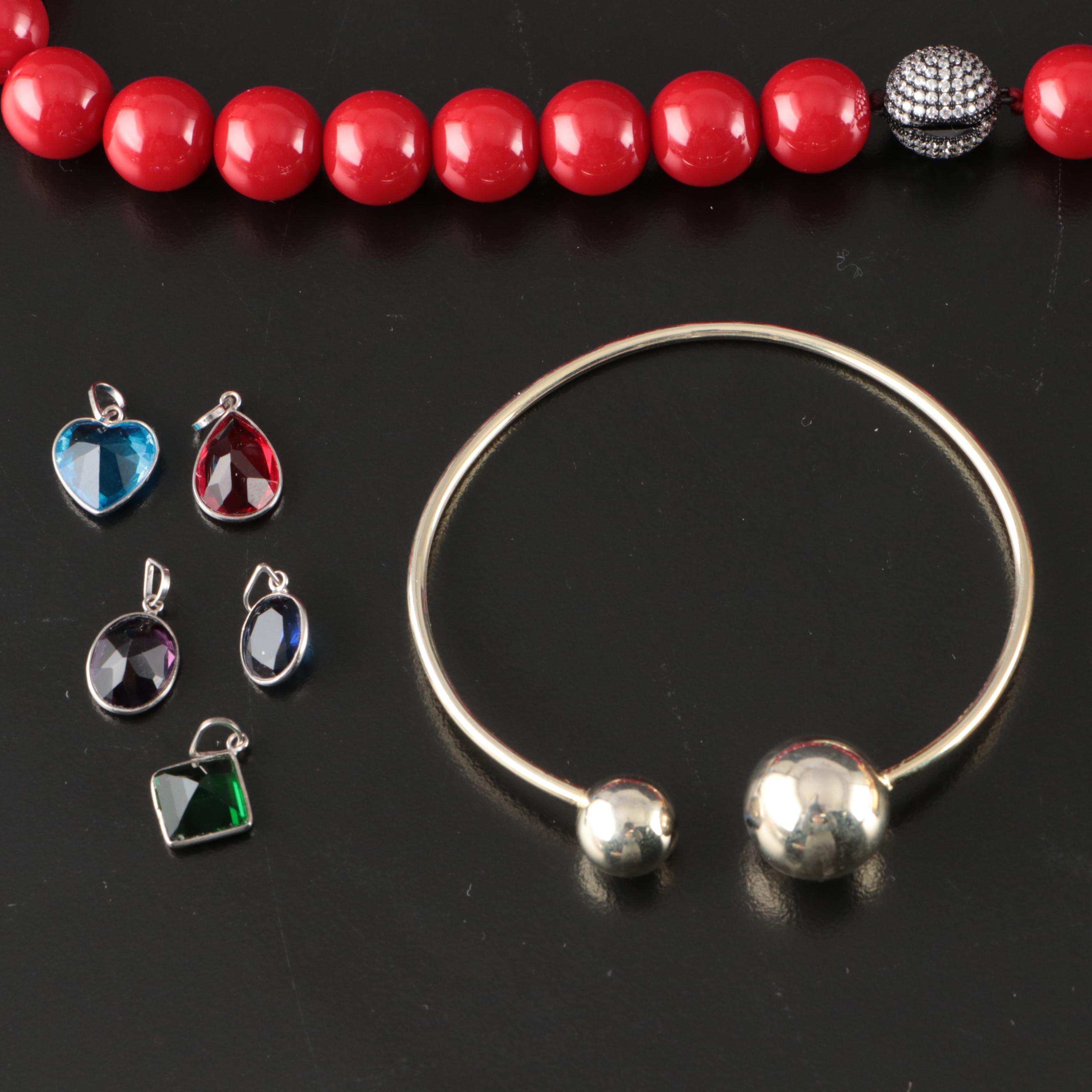 23 Silver Plated Bracelets, Rings, Earrings, and Pendants With Glass Stones