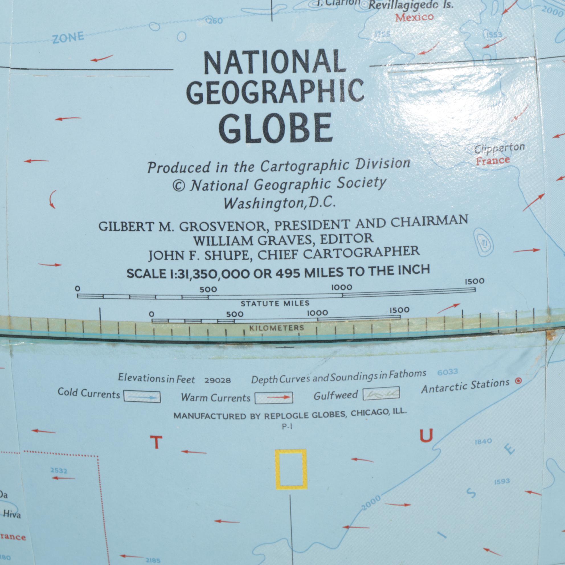 National Geographic Globe on Stand, Late 20th Century