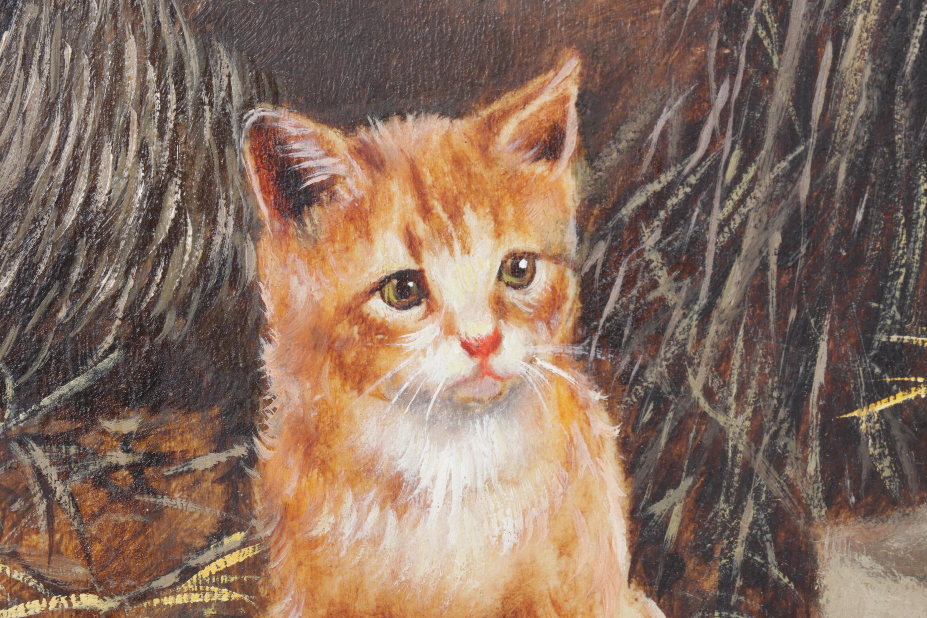 Eduardo Cerrone Signed Oil Painting of Cat & Chickens