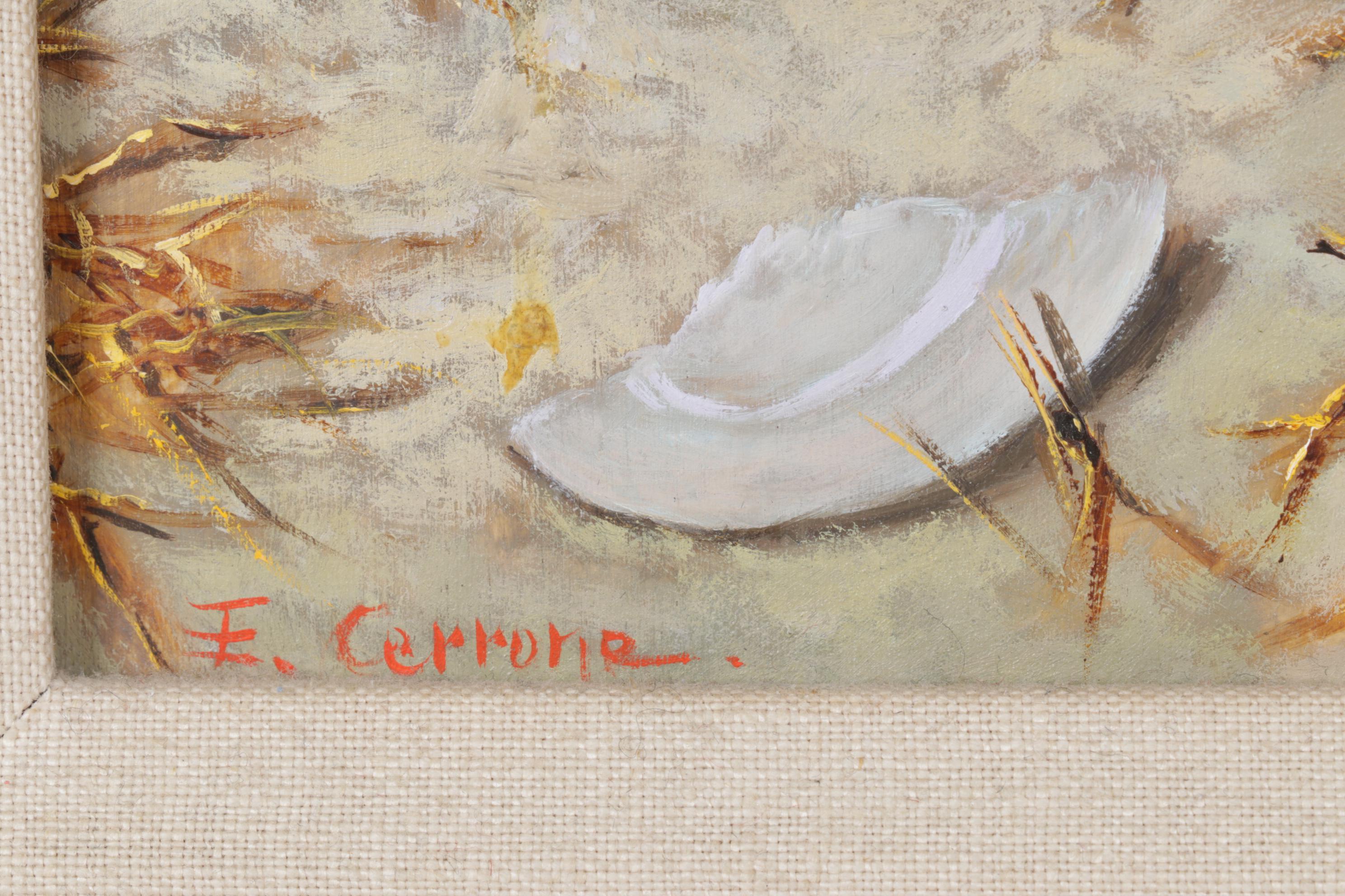 Eduardo Cerrone Signed Oil Painting of Cat & Chickens