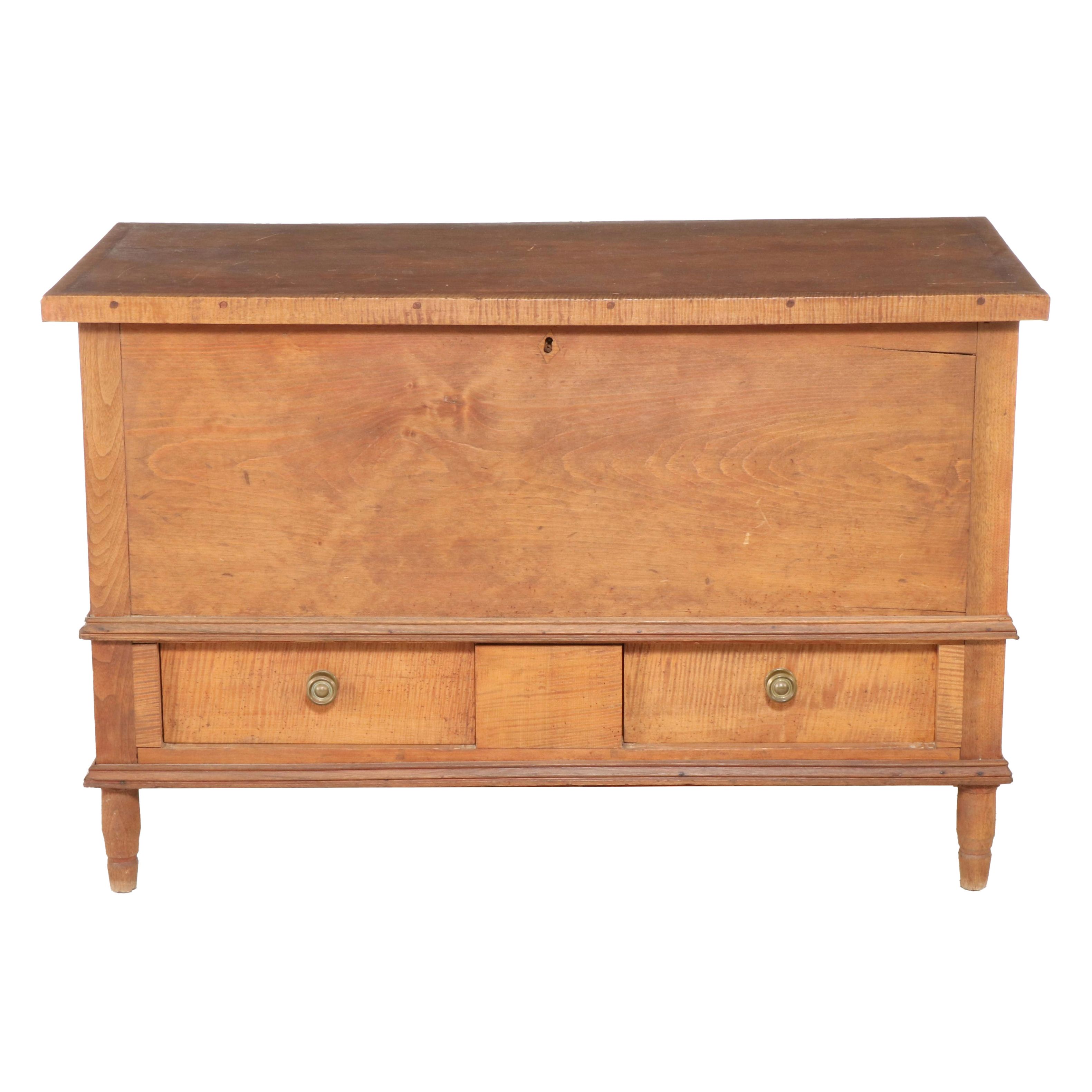 American Primitive Tiger Maple, Walnut, and Pine Blanket Chest, 19th Century
