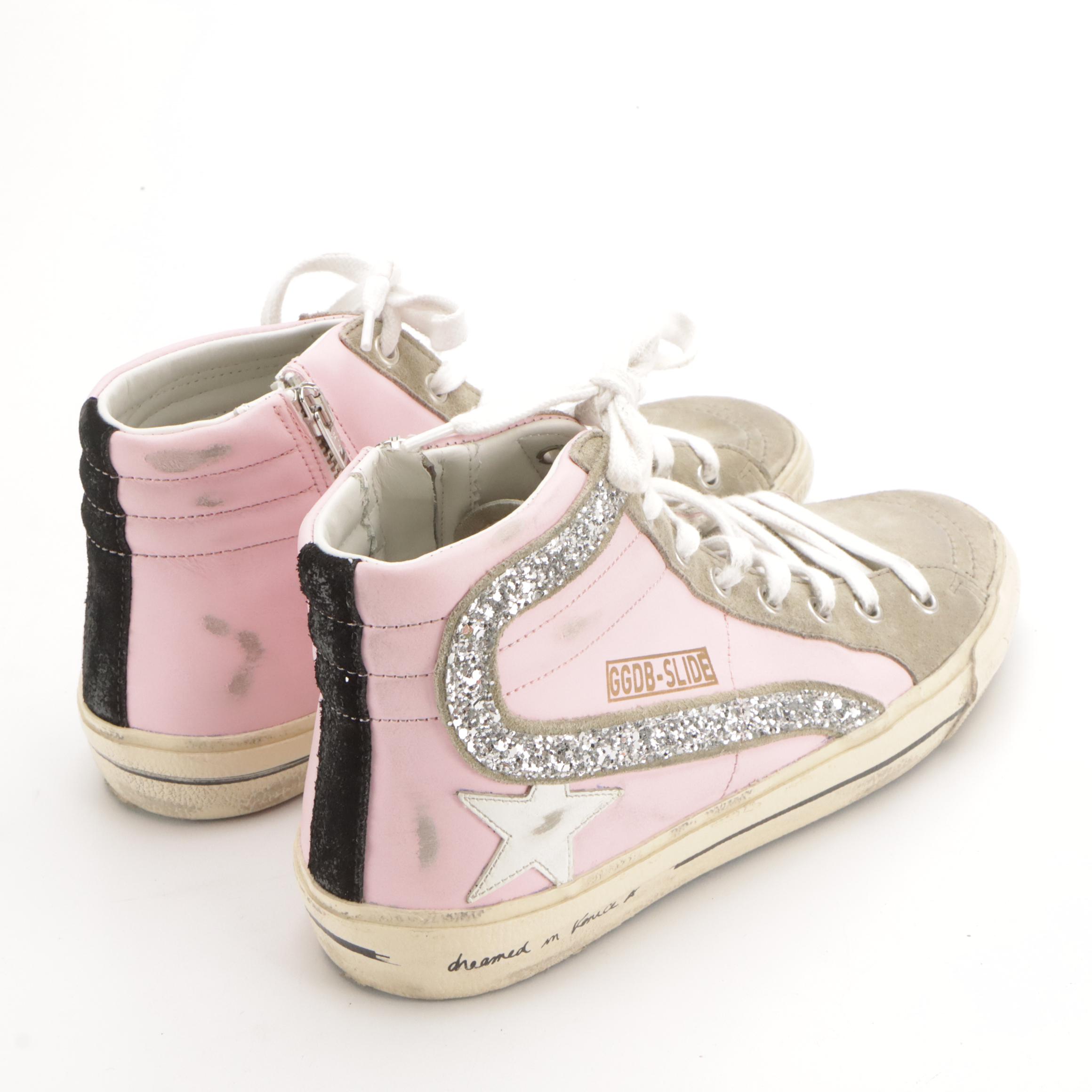 Golden Goose GGDB Slide High-Top Sneakers with Glitter Trim