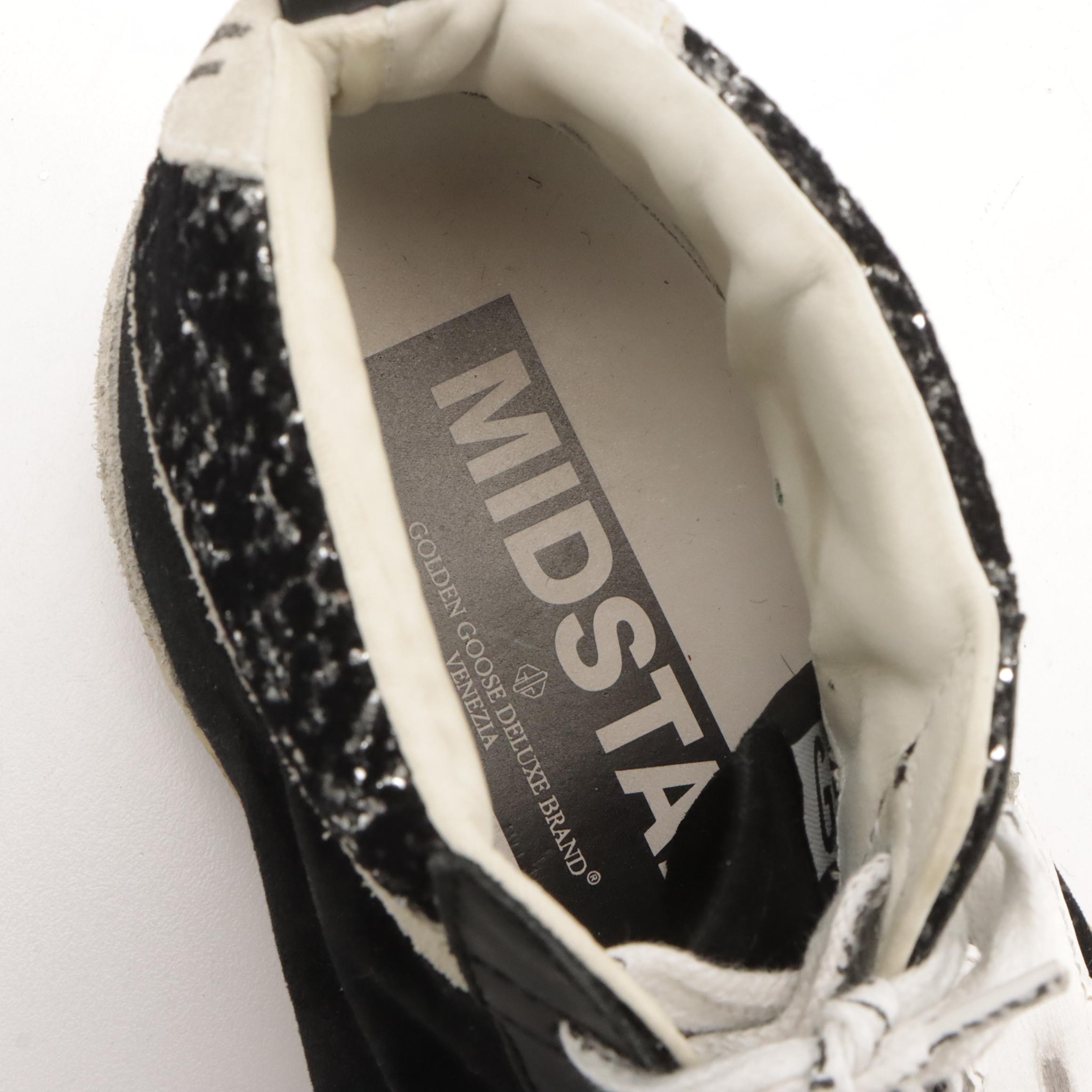 Golden Goose Mid-Star Black Velvet, Grey Suede and Silver Glitter Sneakers