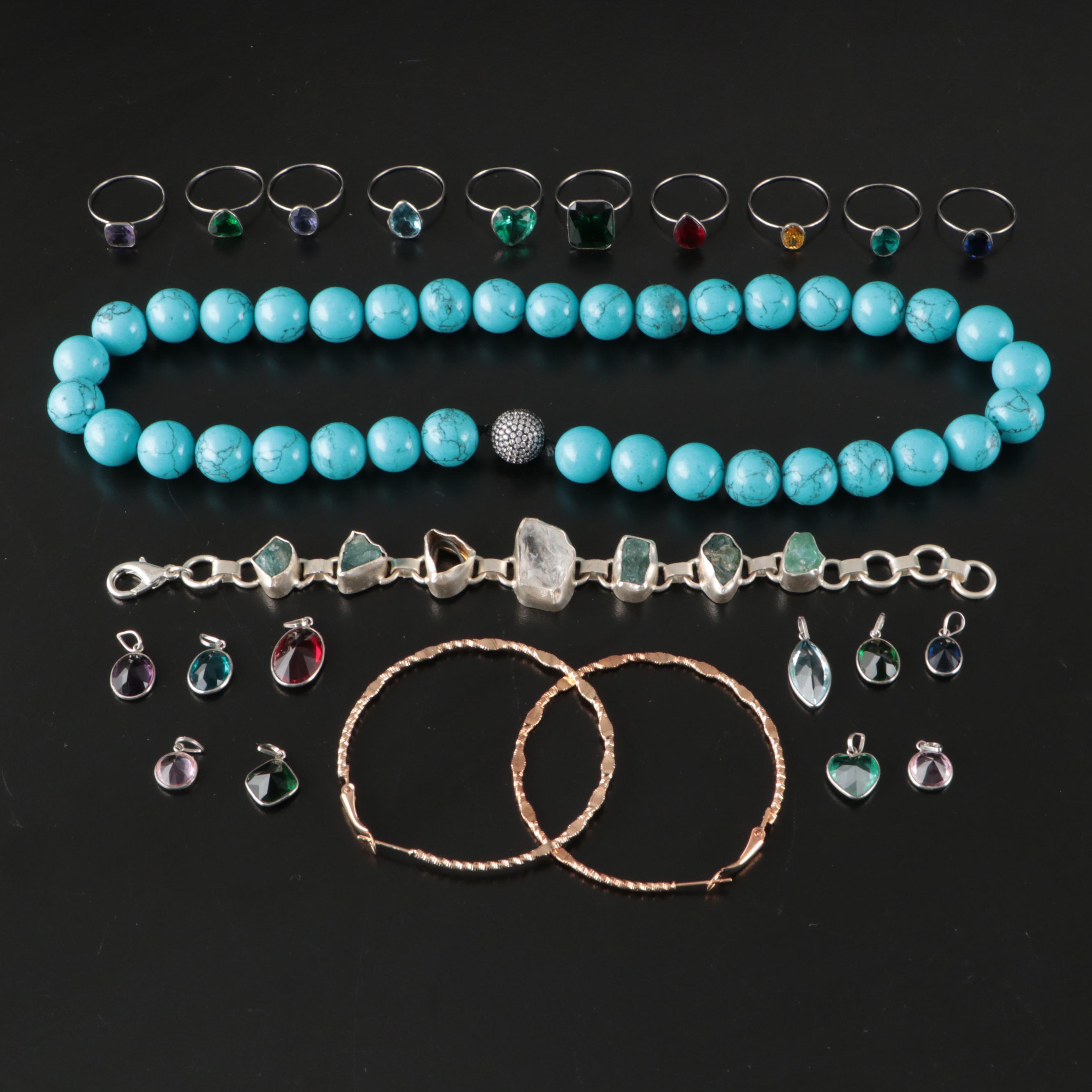 23 Silver Plated Bracelets, Rings, Earrings, and Pendants With Glass Stones