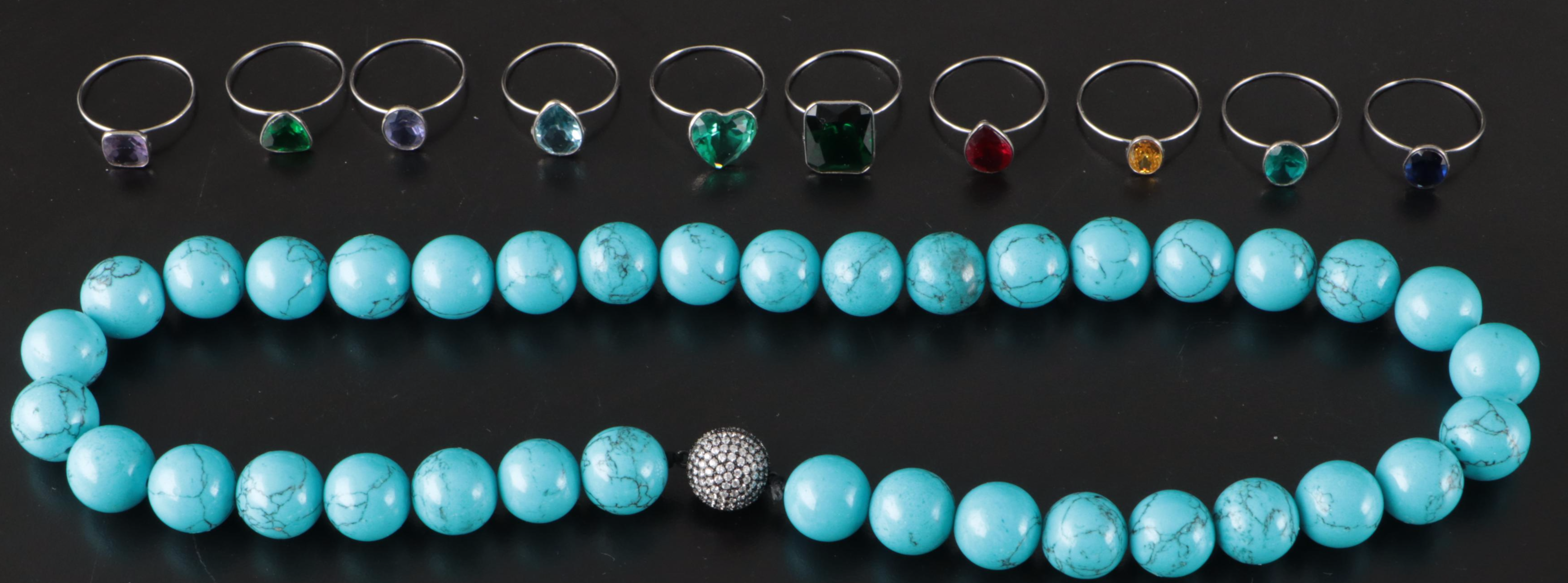 23 Silver Plated Bracelets, Rings, Earrings, and Pendants With Glass Stones