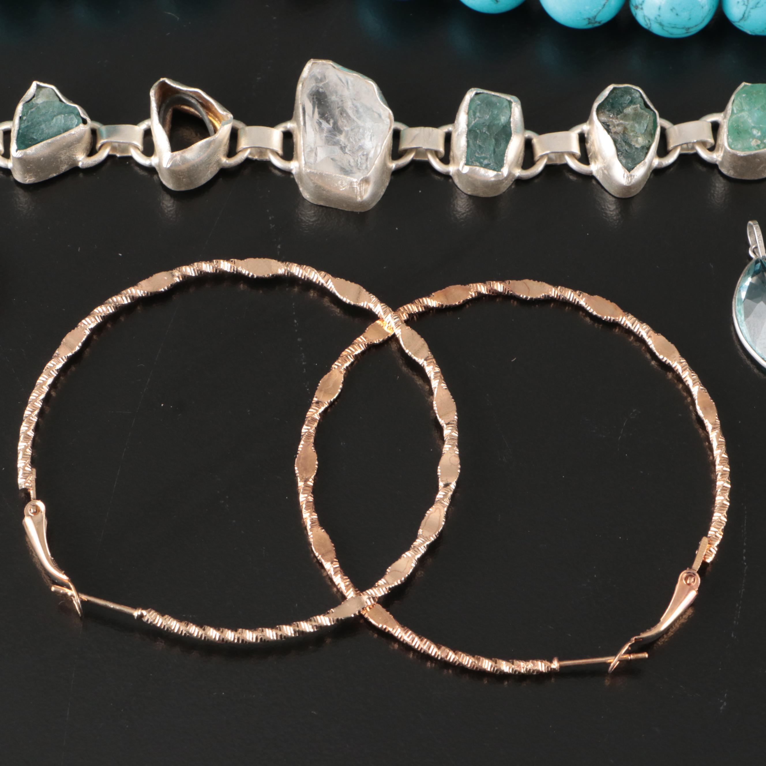 23 Silver Plated Bracelets, Rings, Earrings, and Pendants With Glass Stones