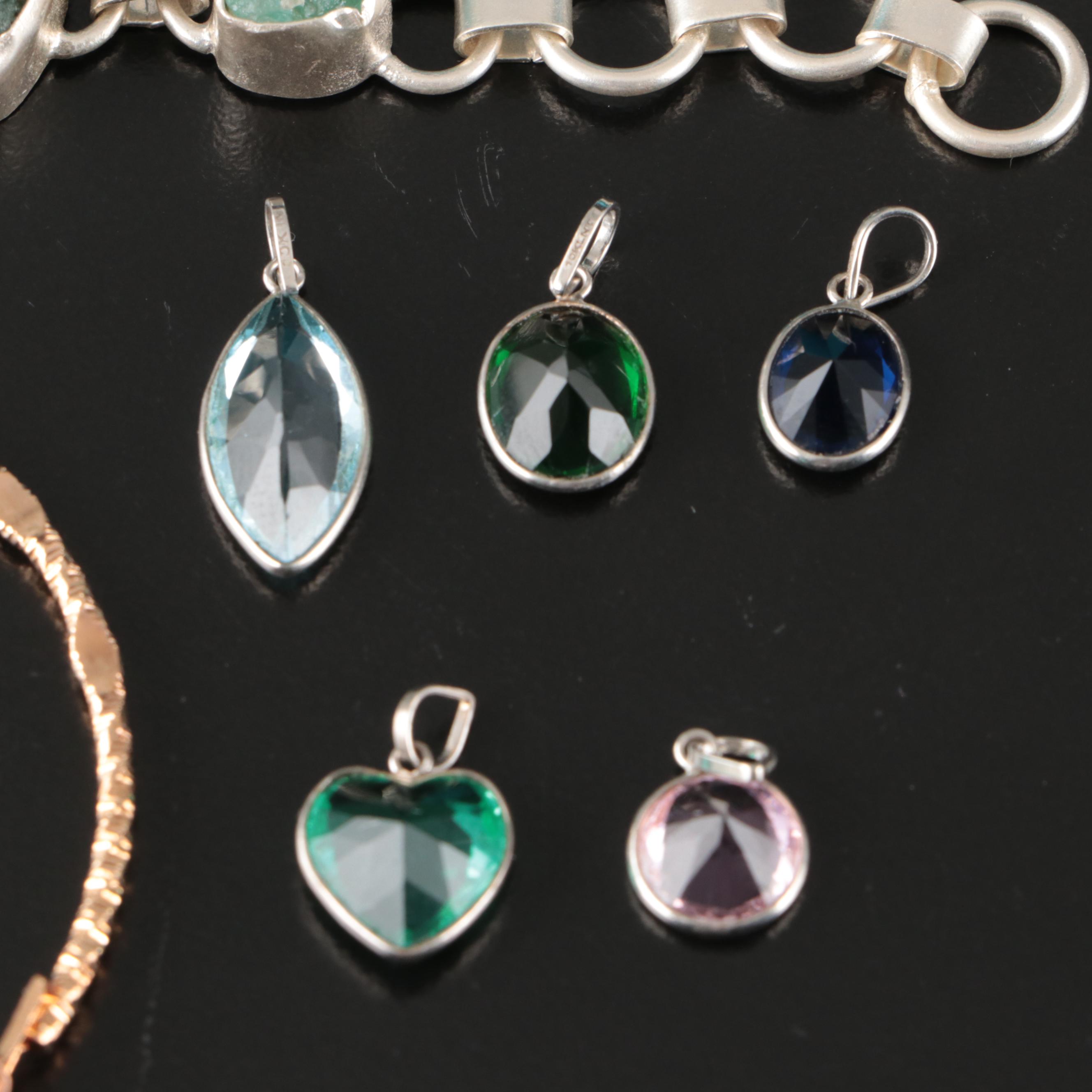 23 Silver Plated Bracelets, Rings, Earrings, and Pendants With Glass Stones