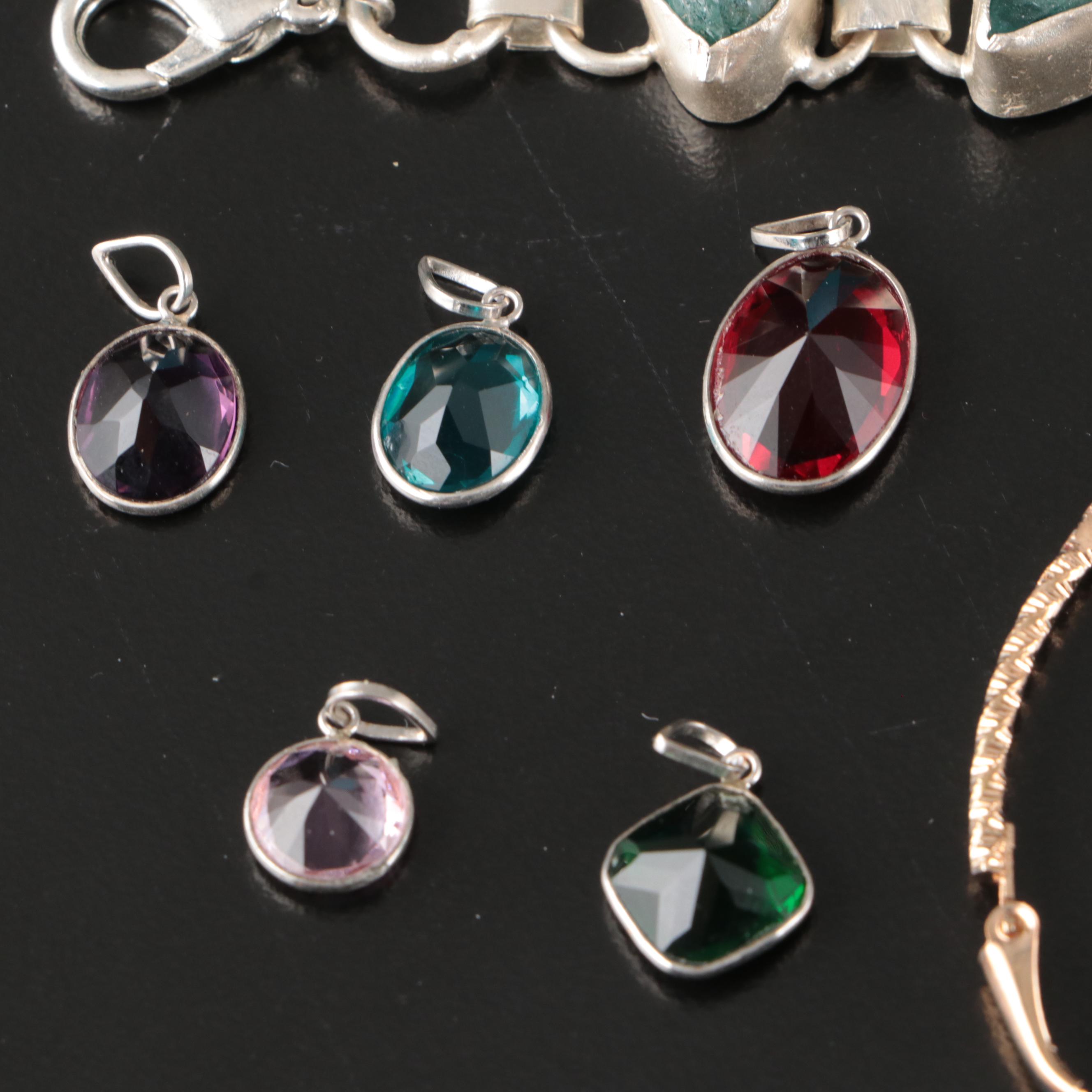 23 Silver Plated Bracelets, Rings, Earrings, and Pendants With Glass Stones