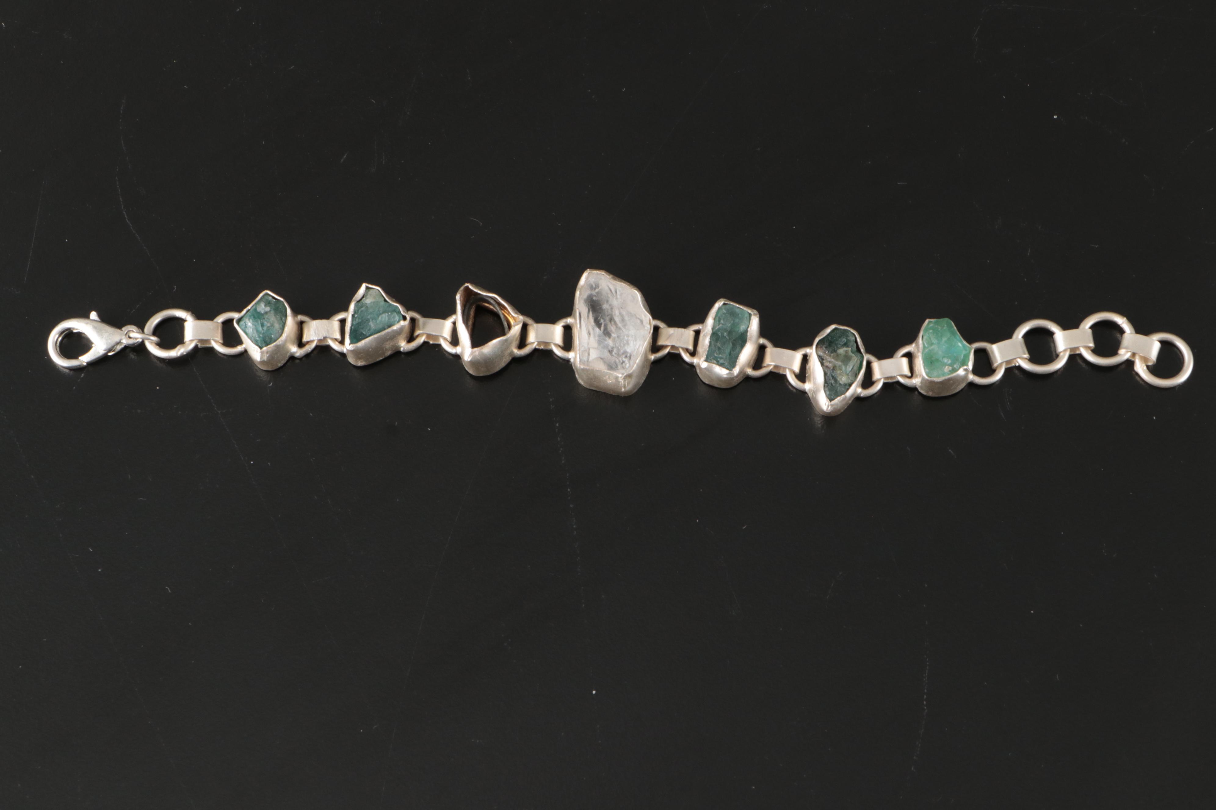 23 Silver Plated Bracelets, Rings, Earrings, and Pendants With Glass Stones