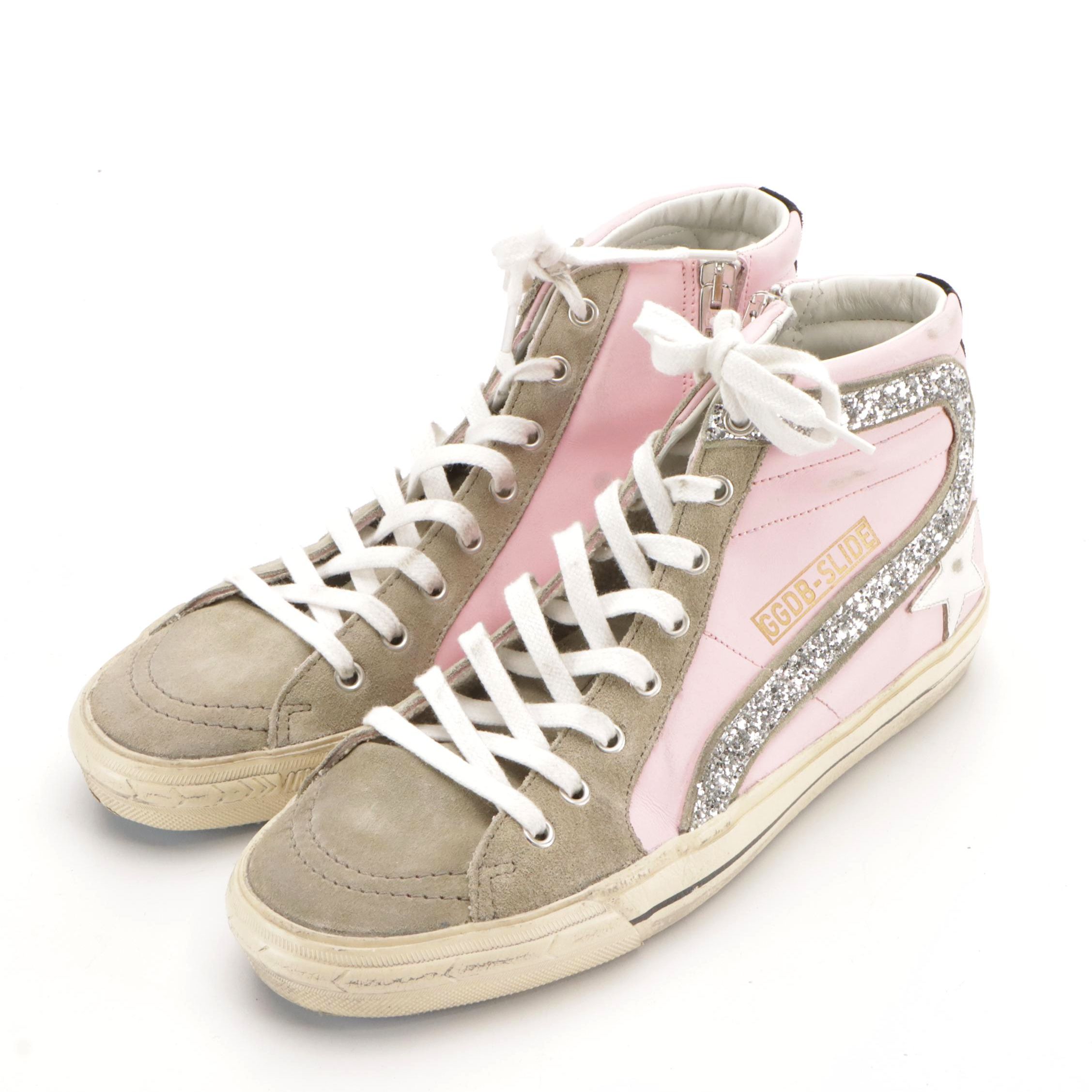 Golden Goose GGDB Slide High-Top Sneakers with Glitter Trim