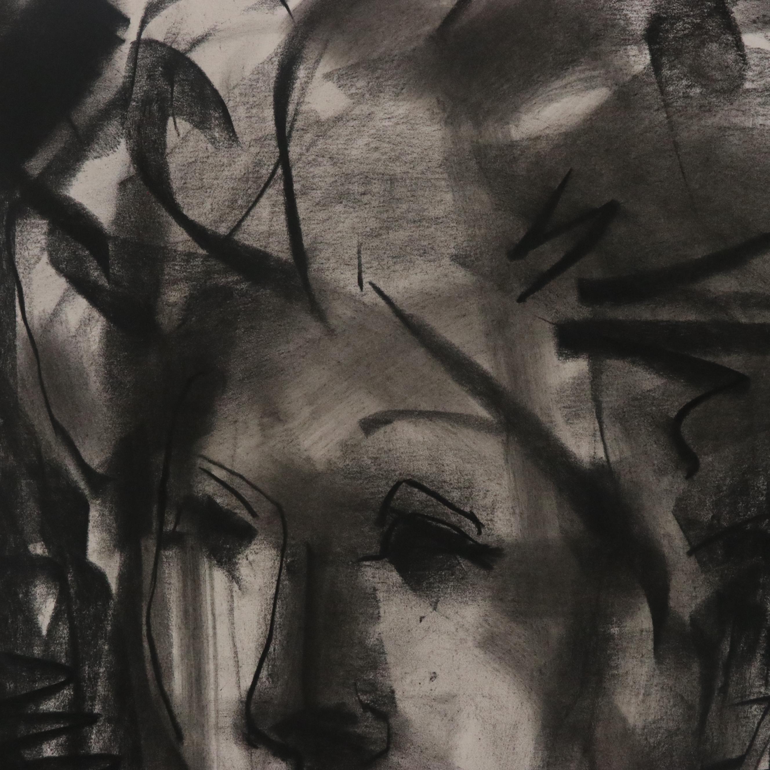 Jack Meanwell Abstract Expressionist Charcoal Portrait, 1984