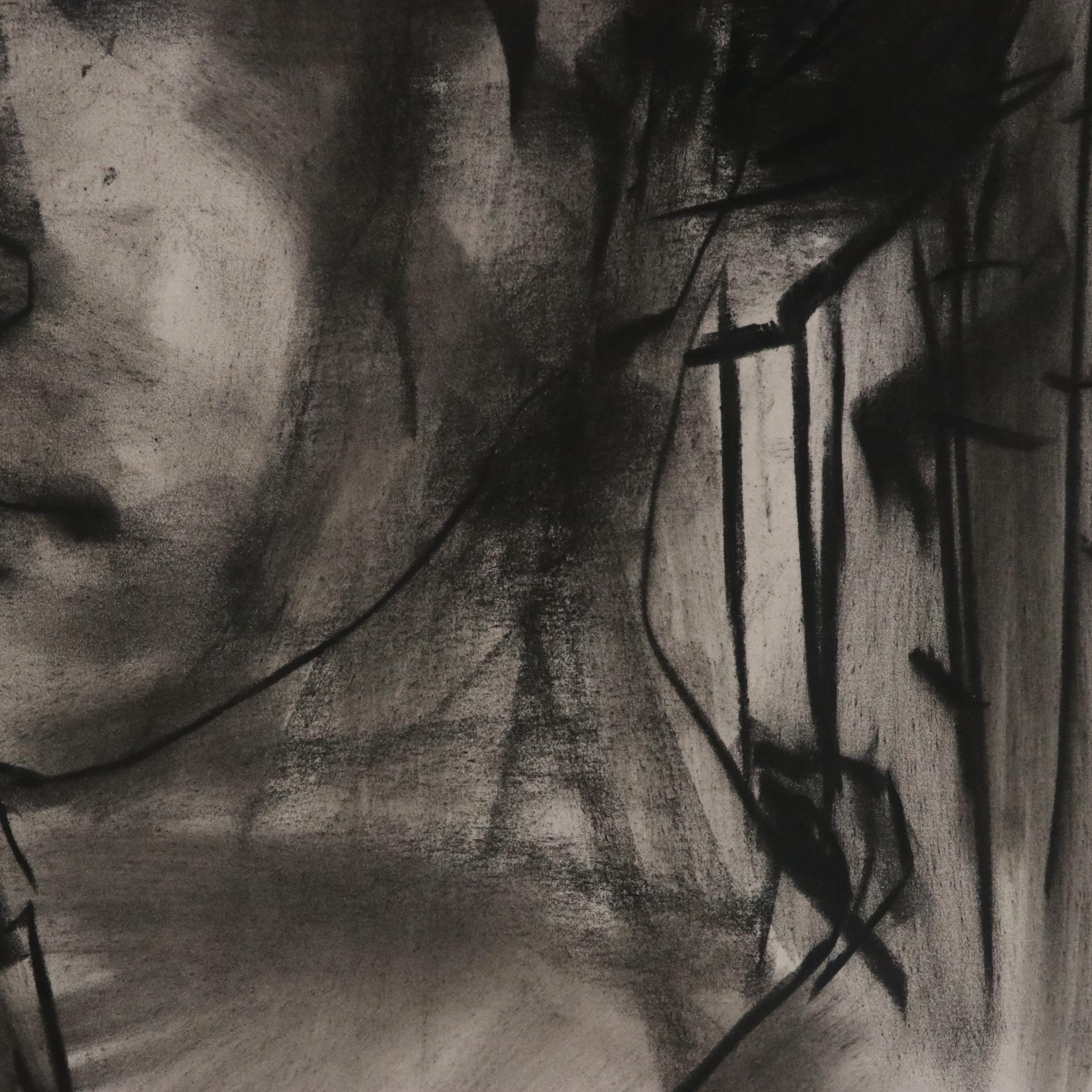 Jack Meanwell Abstract Expressionist Charcoal Portrait, 1984