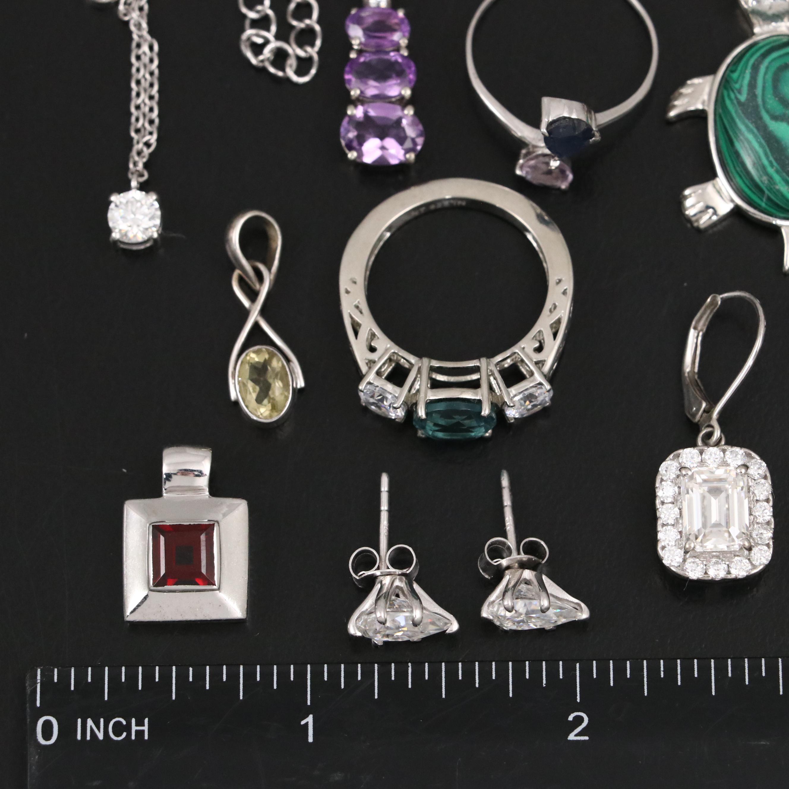 14 Assorted Sterling Silver Rings, Necklaces, Earrings, and Pendants